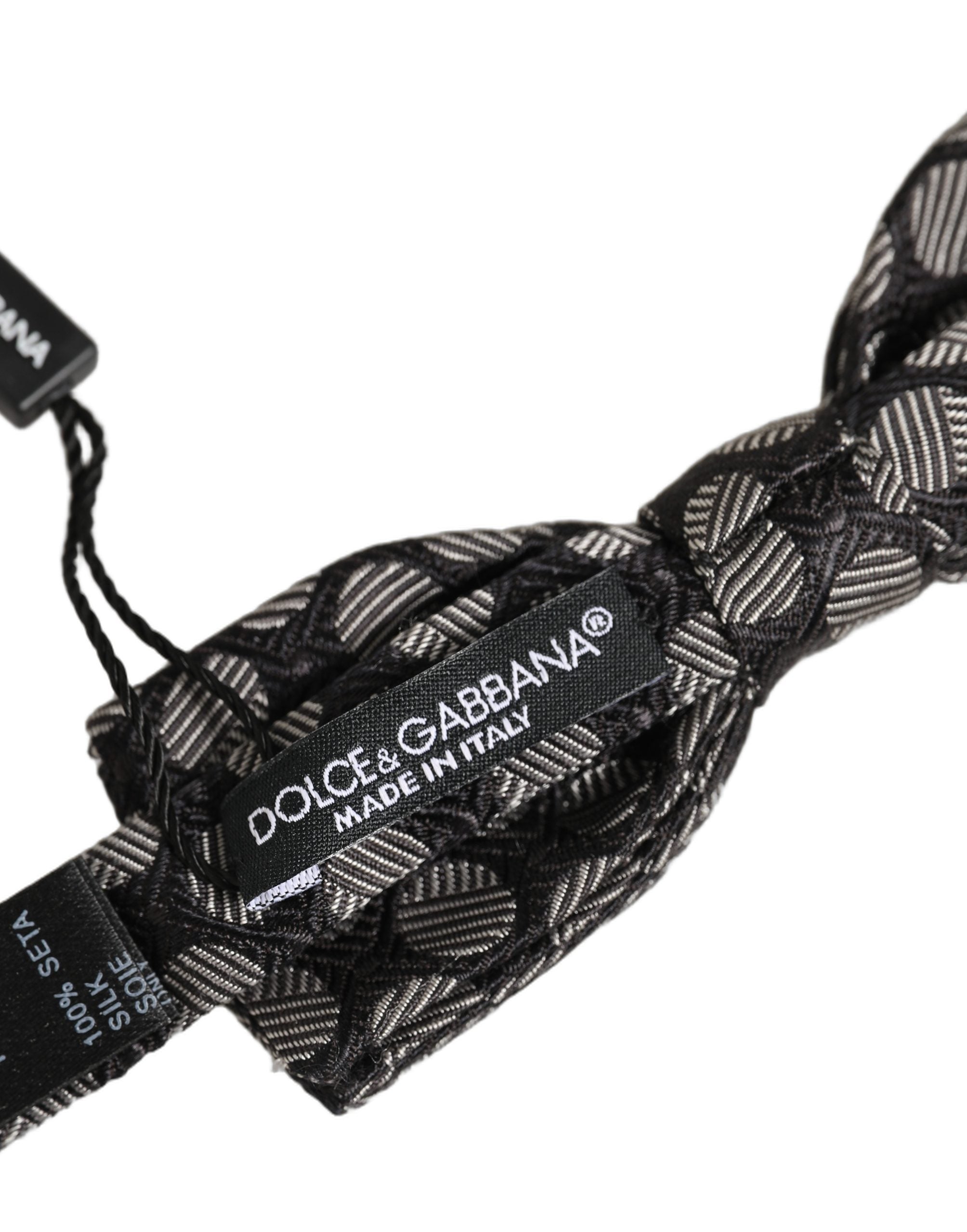 Black White Geometric Silk Adjustable Neck Papillon Bow Tie