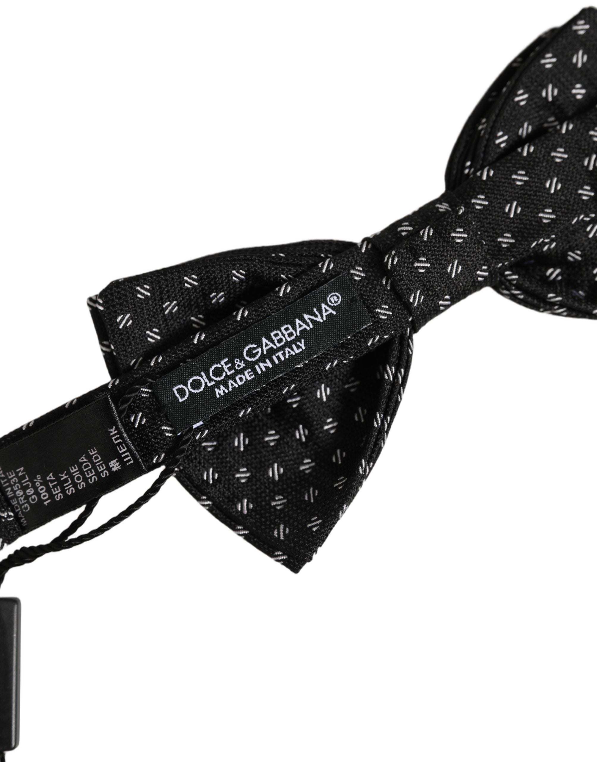 Men Black Patterned Adjustable Neck Papillon Bow Tie
