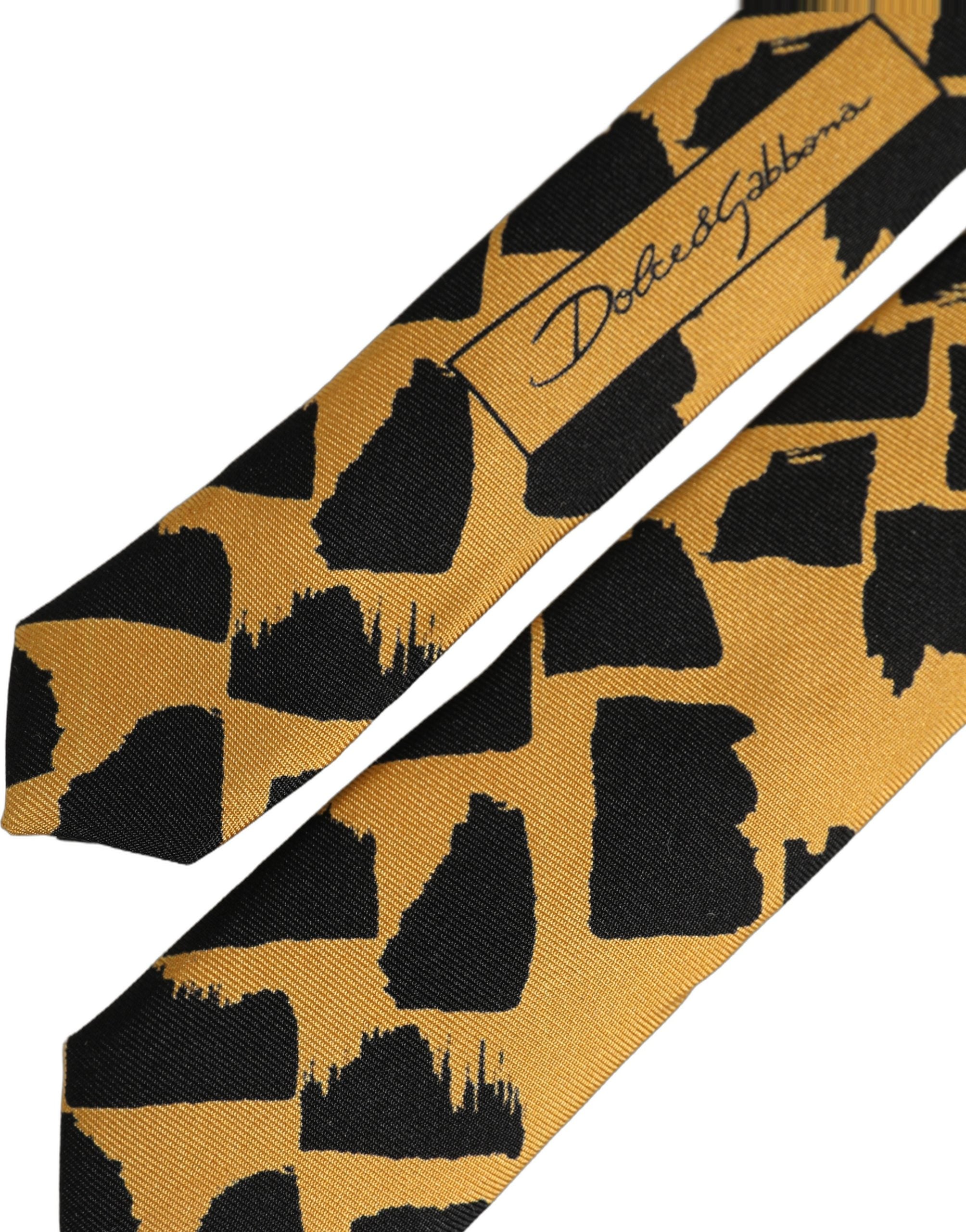 Men Black Yellow Patterned Adjustable Tied Necktie Tie