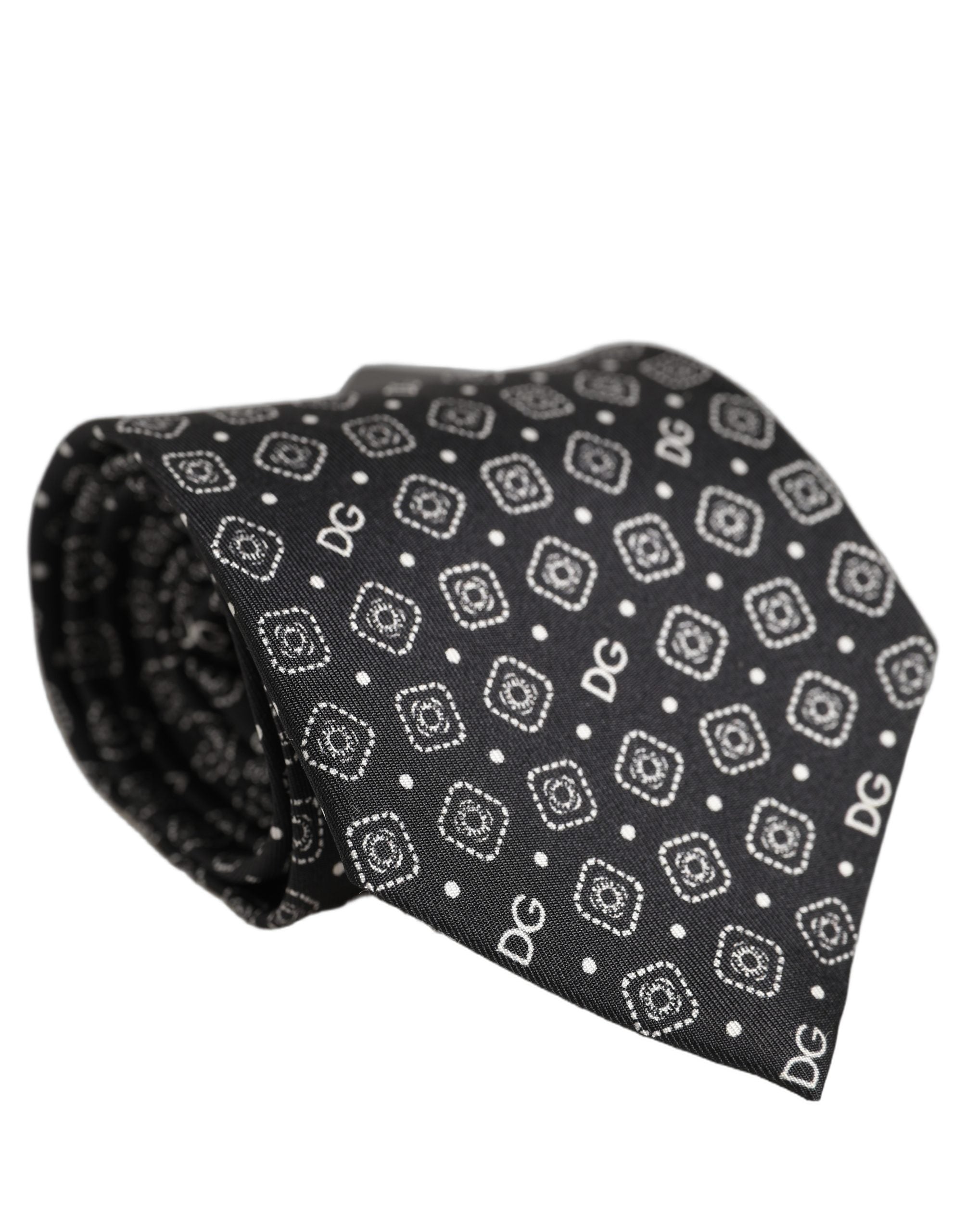 Men Black DG Logo 100% Silk Adjustable Tied Necktie Tie