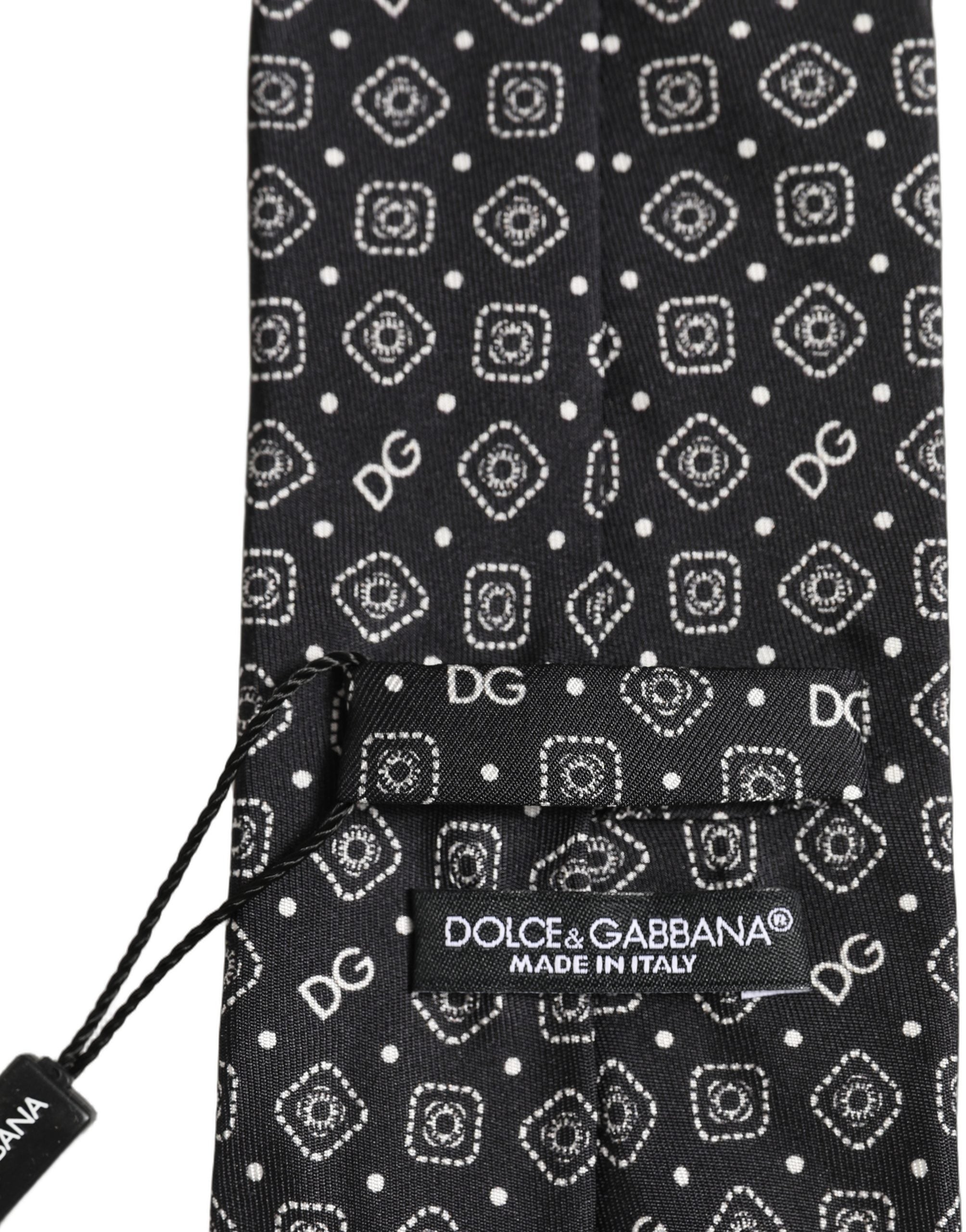 Men Black DG Logo 100% Silk Adjustable Tied Necktie Tie
