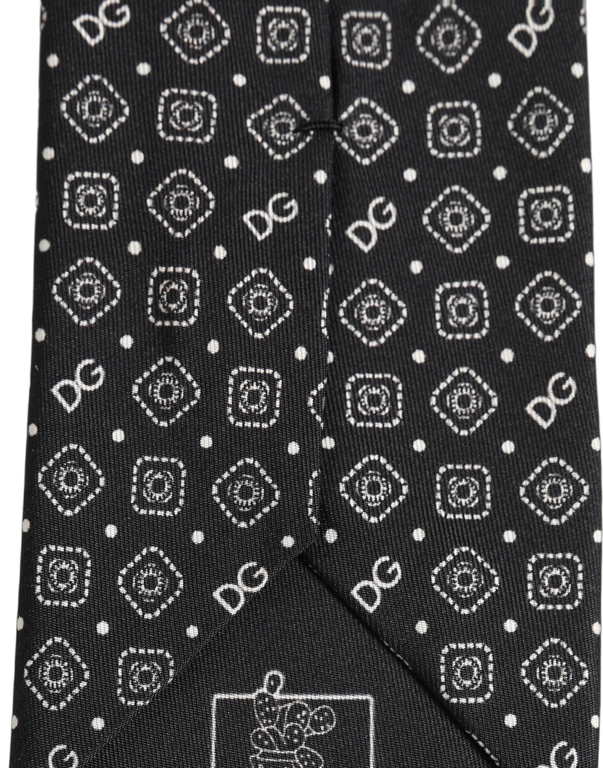 Men Black DG Logo 100% Silk Adjustable Tied Necktie Tie