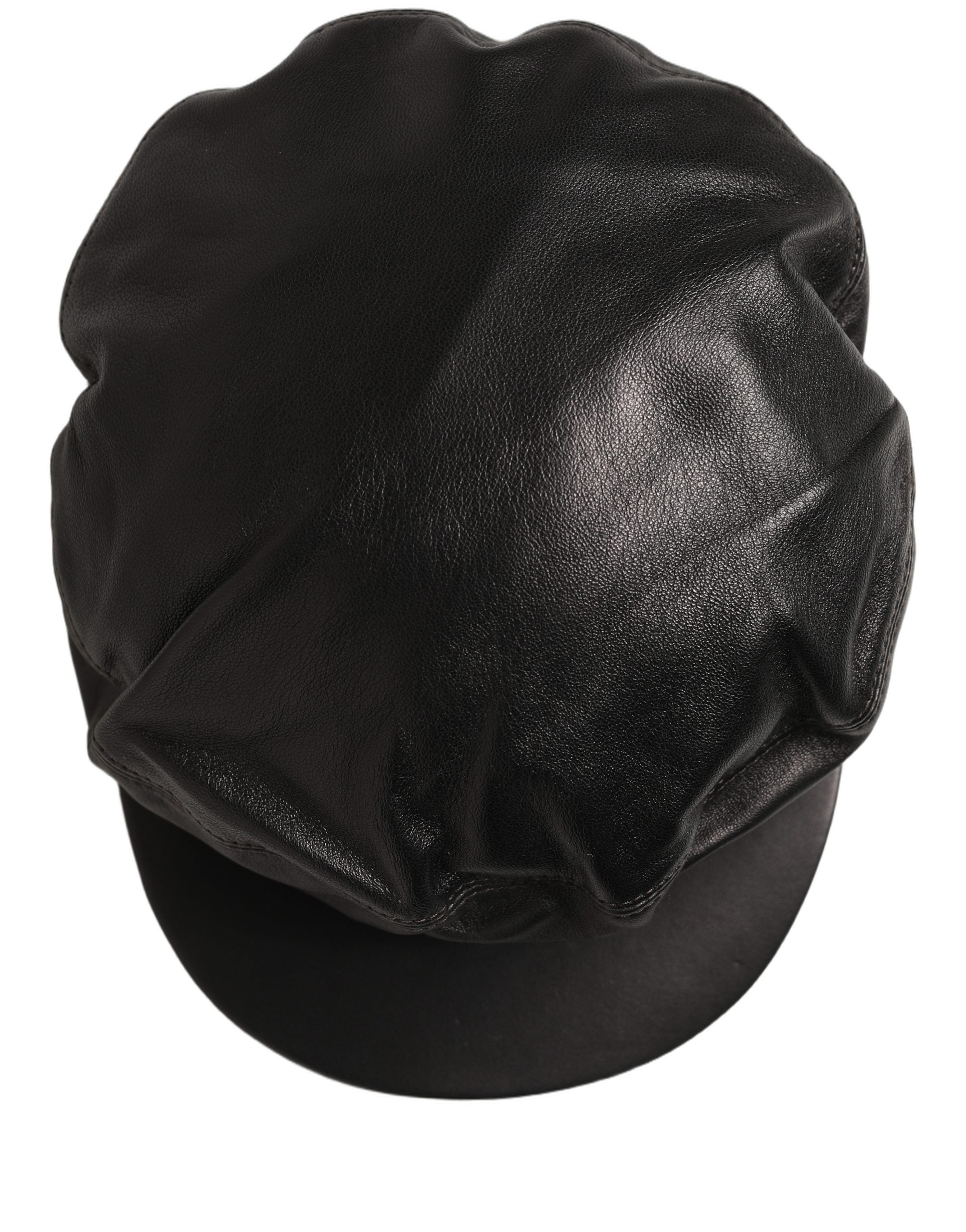 Black Lambskin Leather Newsboy Capello Hat