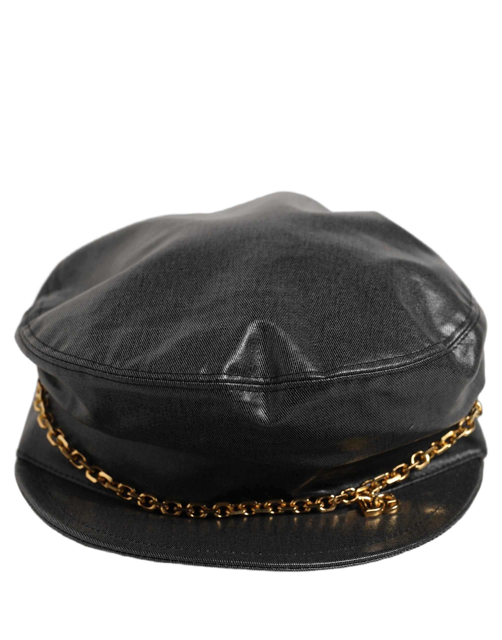Black Cotton Gold DG Chain Baker Boy Capello Hat