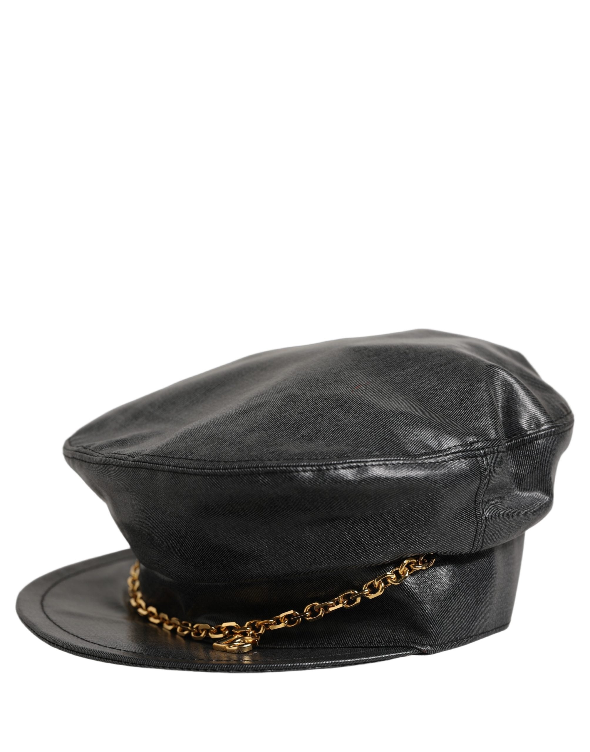 Black Cotton Gold DG Chain Baker Boy Capello Hat