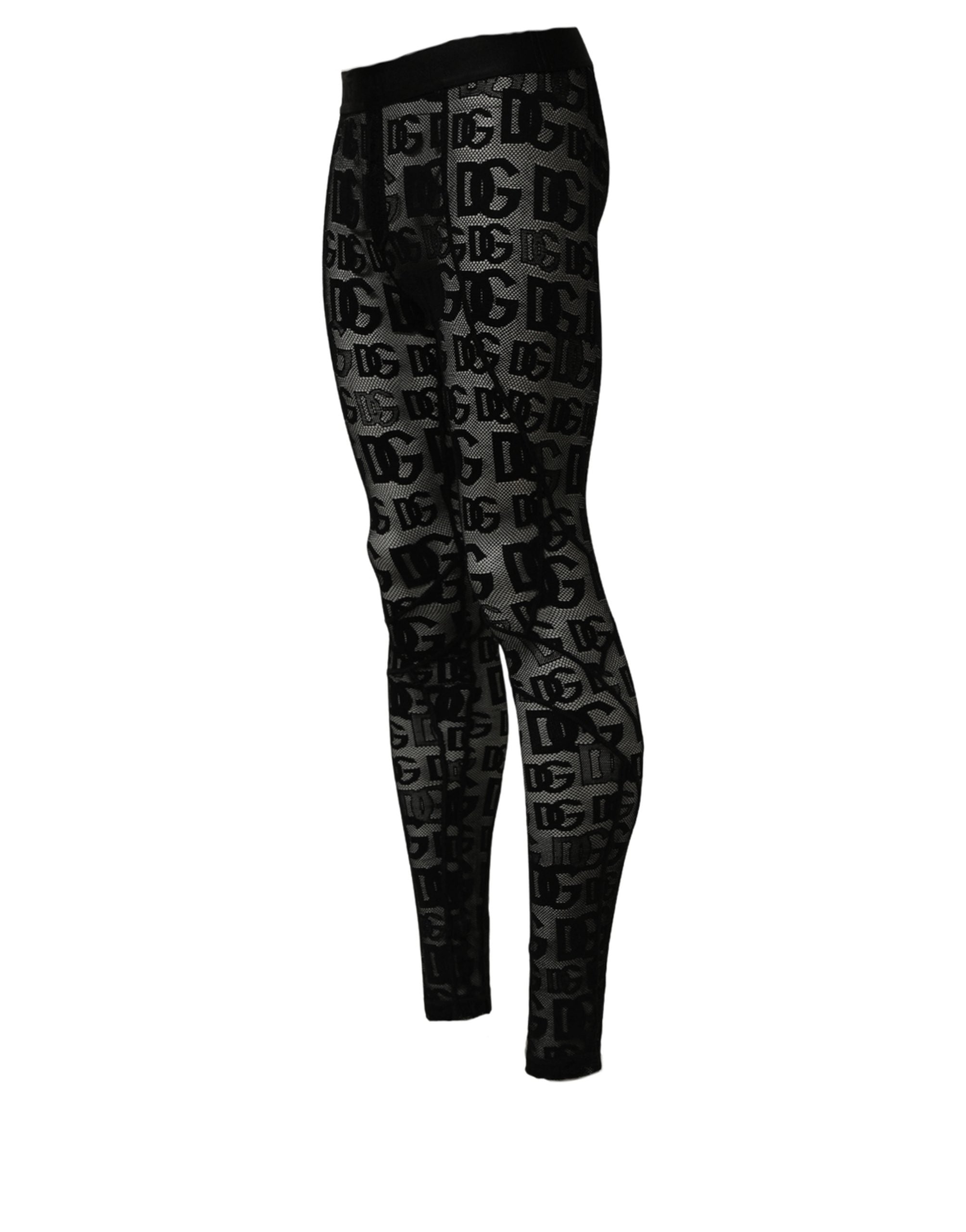 Black All Over Logo Print Sheer Pantyhose Underwear