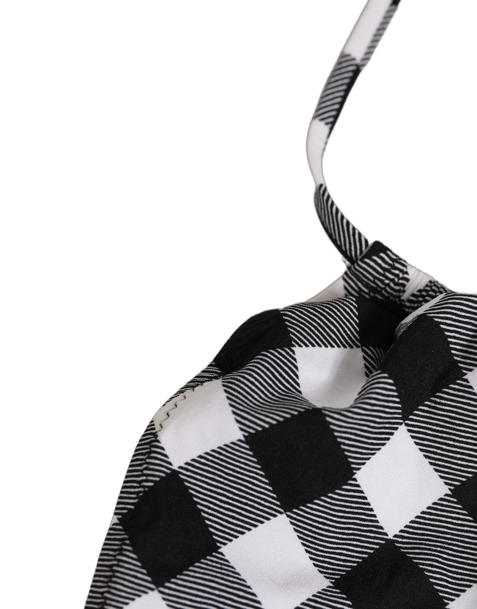 Black White Checkered Halter Beachwear Bikini Top