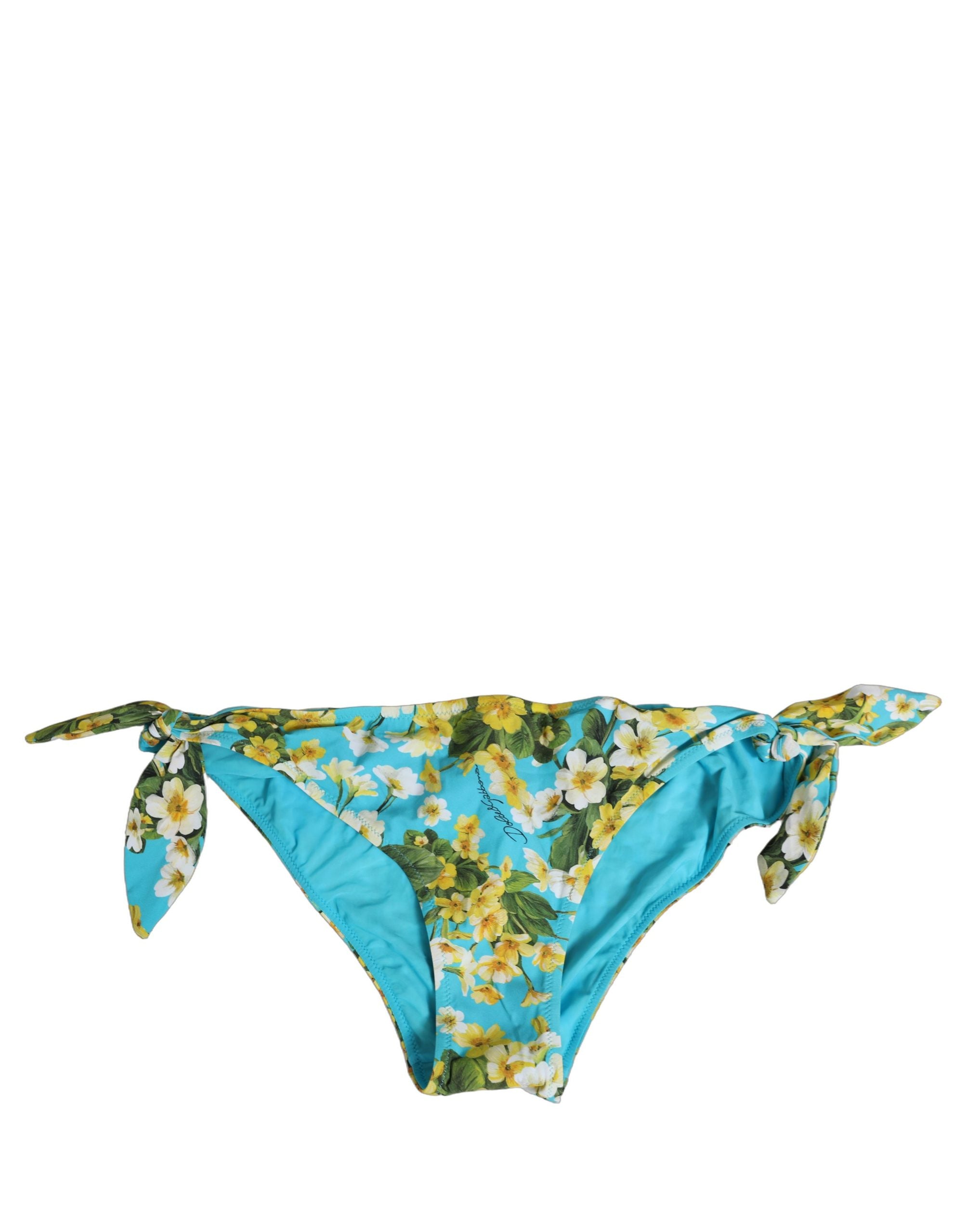 Blue Floral Print Nylon Beachwear Bikini Bottom