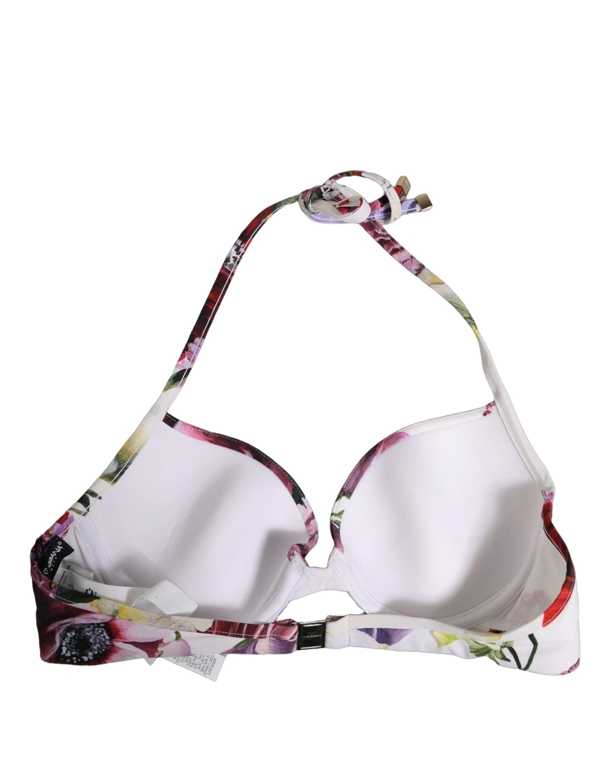 White Floral Print Nylon Beachwear Bikini Top