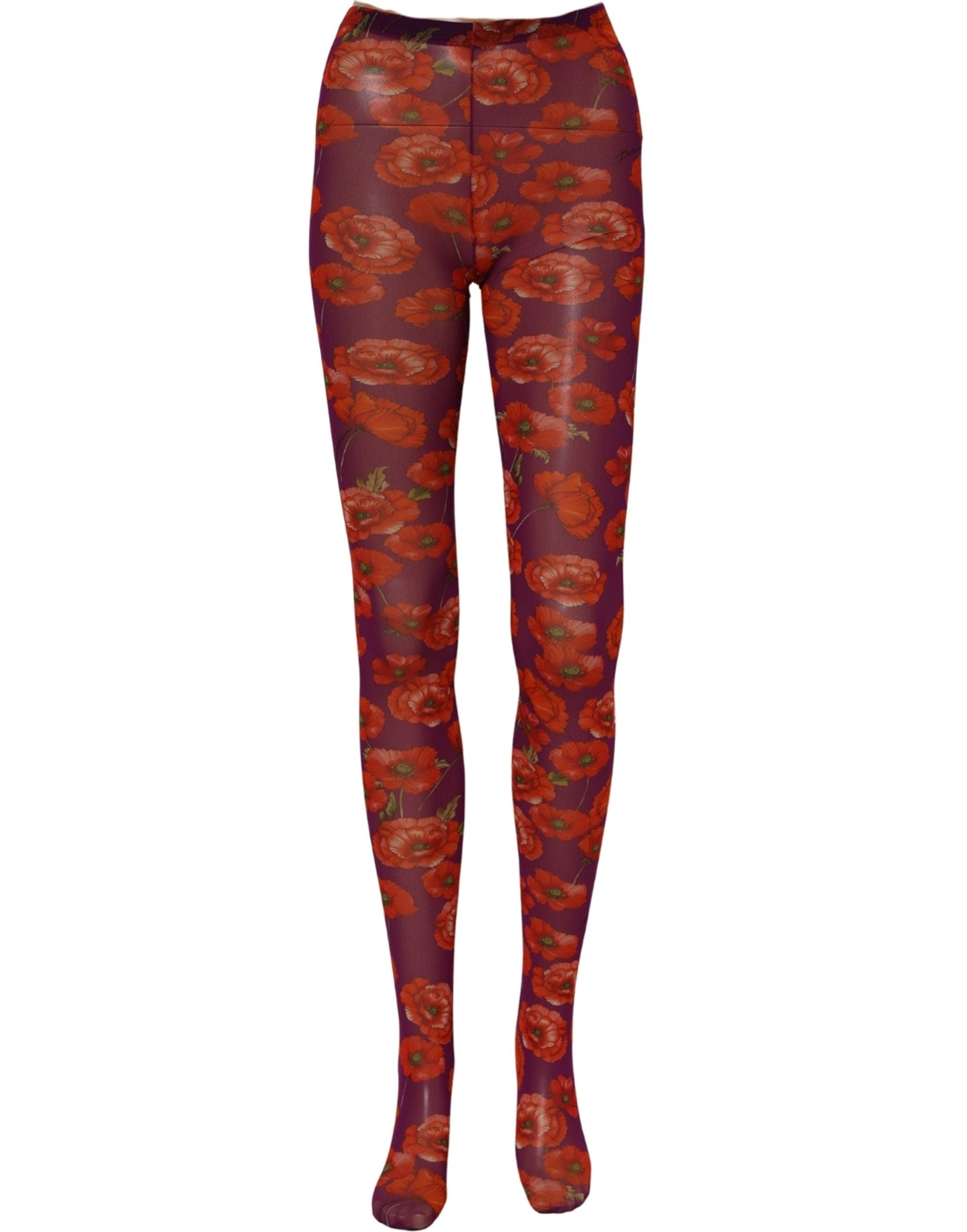 Purple Nylon Floral Print Tights Stockings Socks