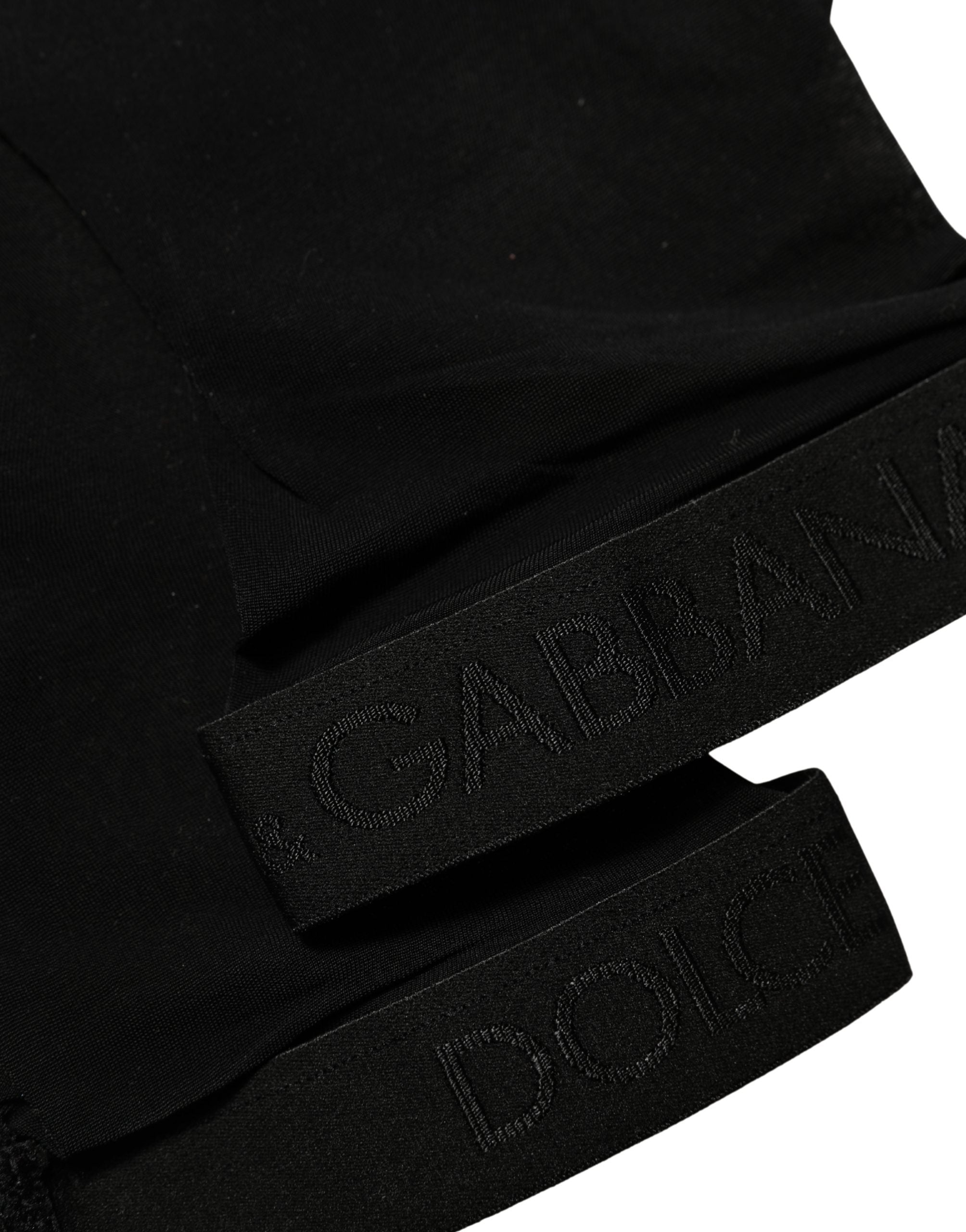Black Nylon Logo Calf Long Women Accessory Socks