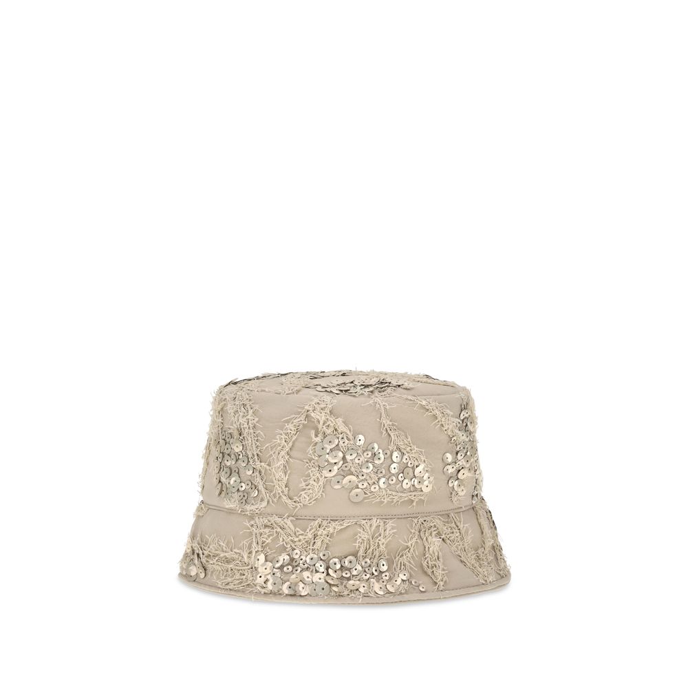 Beige Silk Bucket Hat