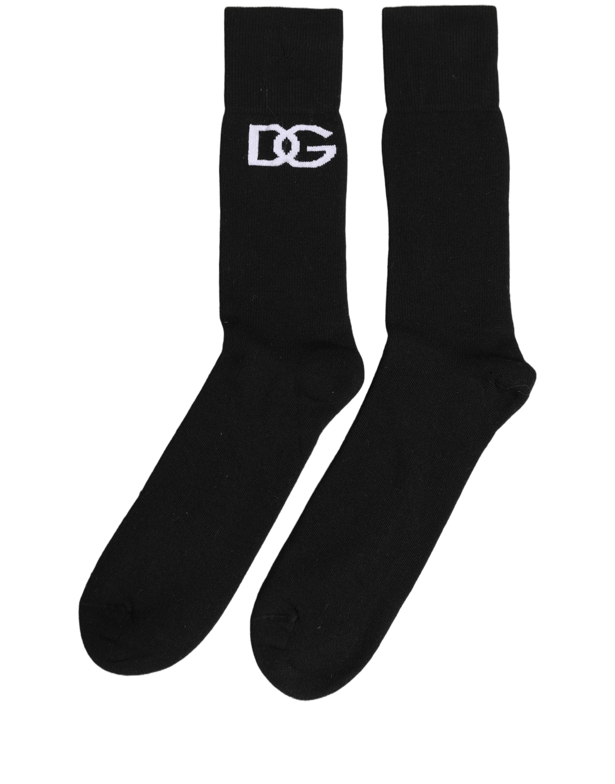 Men Black Cotton DG Logo Mid Calf Accessory Socks