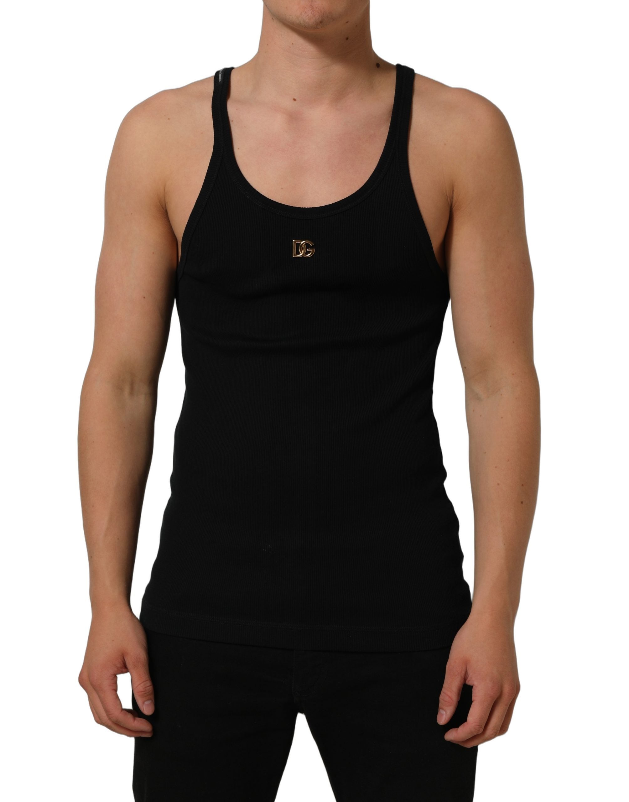 Black DG Logo Cotton Ribbed Tank Top T-shirt