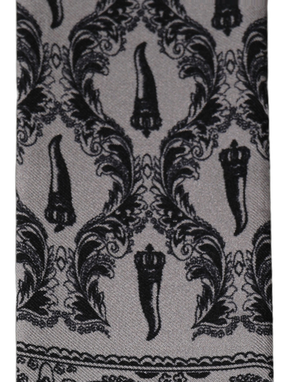 Gray Baroque Silk Fringed Skinny Foulard Scarf