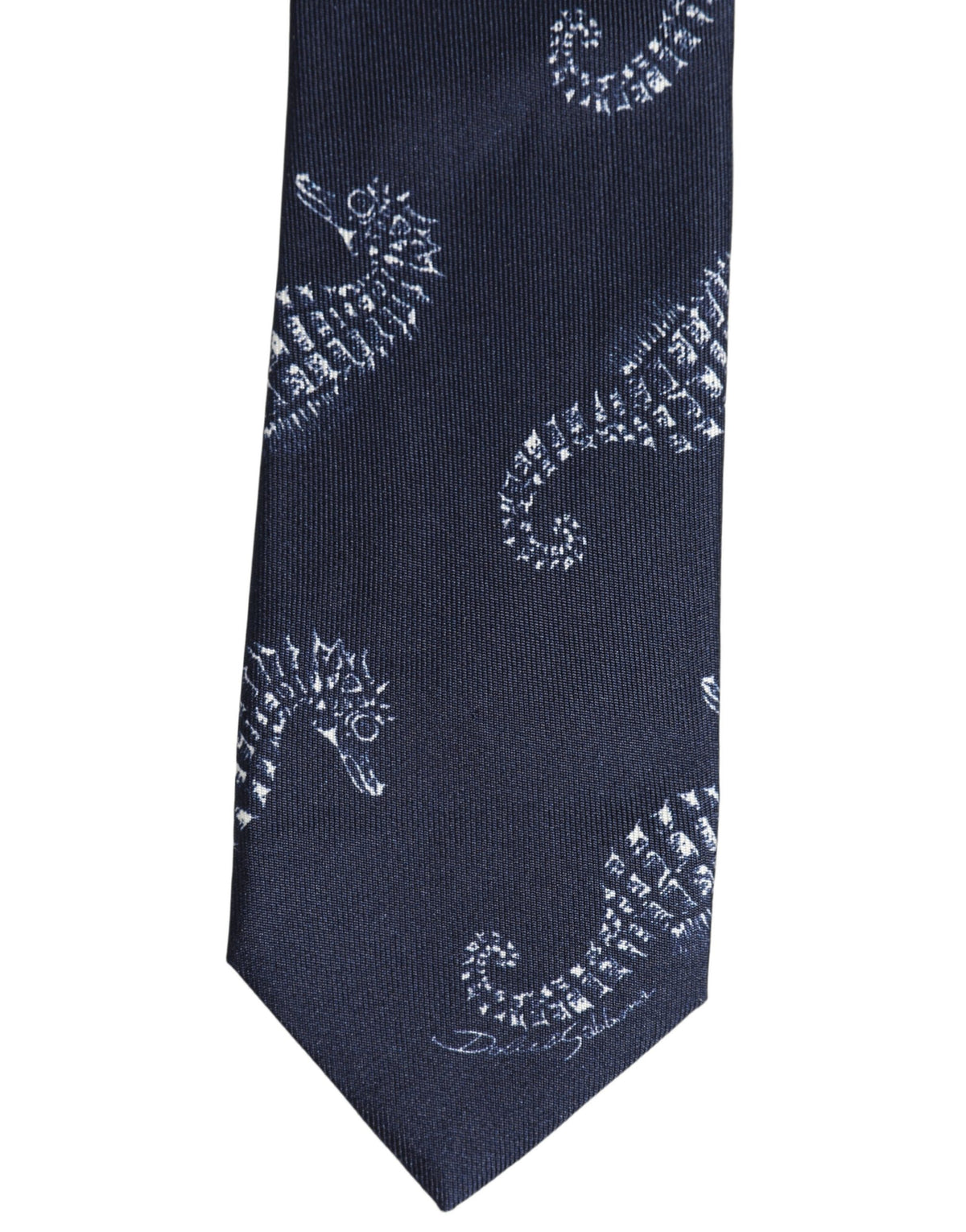 Dark Blue Silk Seahorse Print Adjustable Tied Necktie Tie