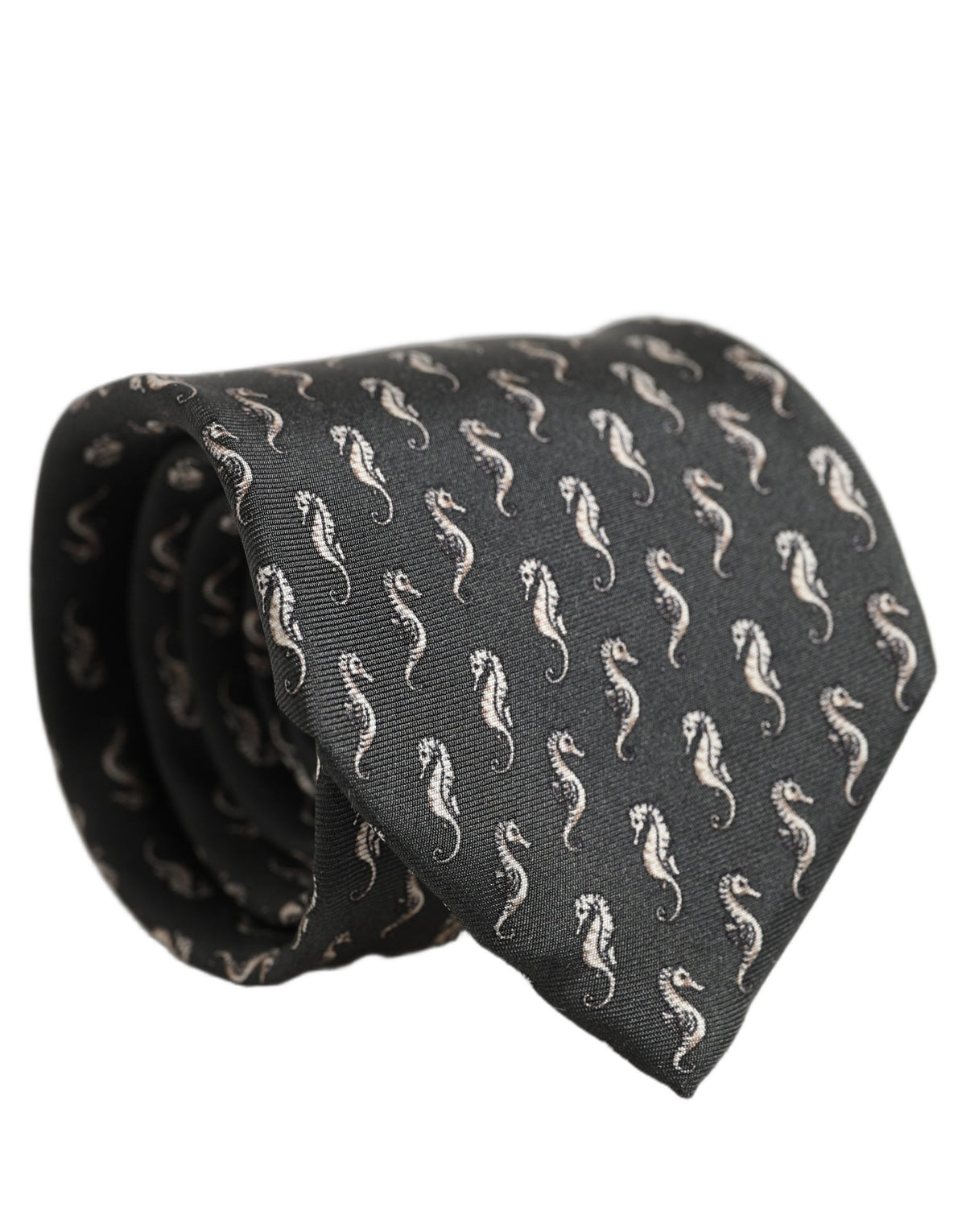 Men Black Seahorse Silk Adjustable Tied Necktie Tie
