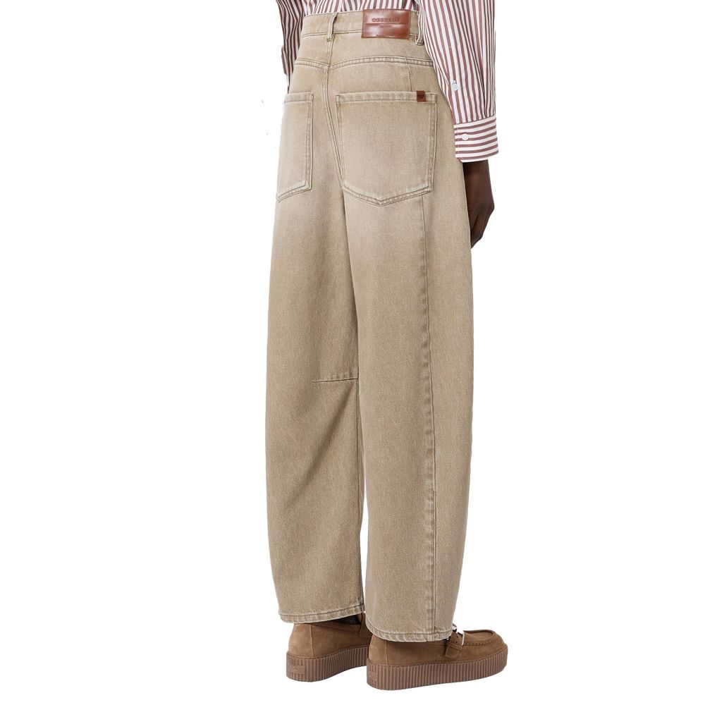 Beige Cotton Boyfriend Jeans