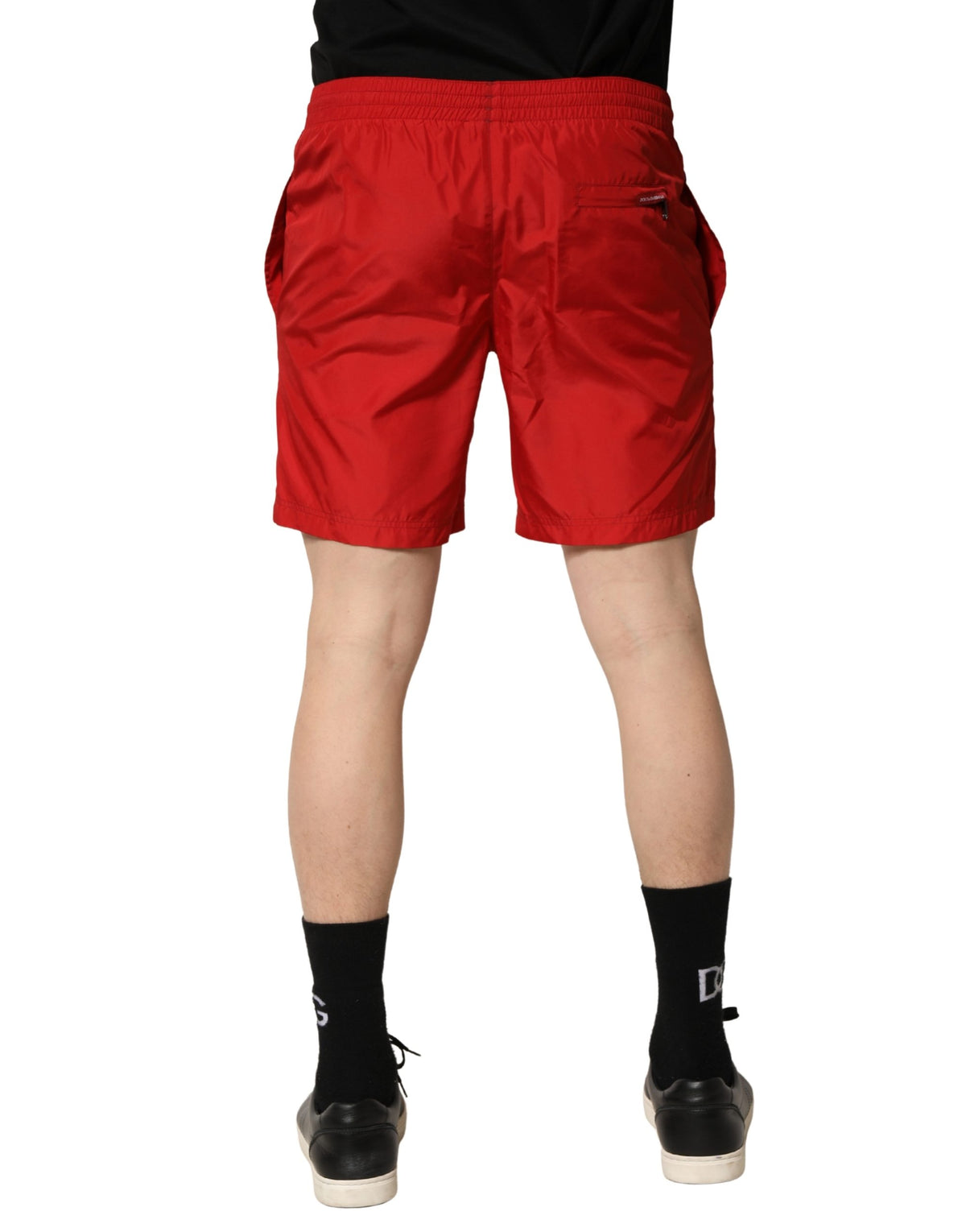 Red Polyester Drawstring Beach Shorts Swimwear