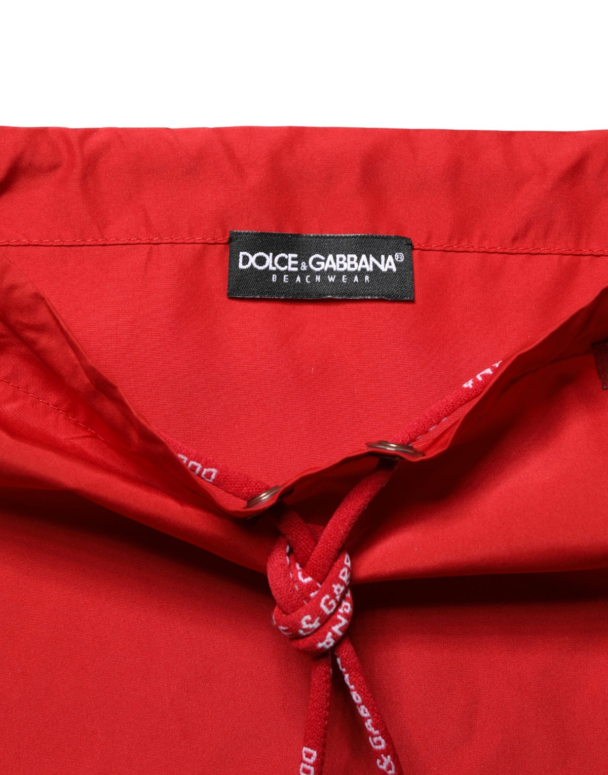 Red Polyester Drawstring Beach Shorts Swimwear