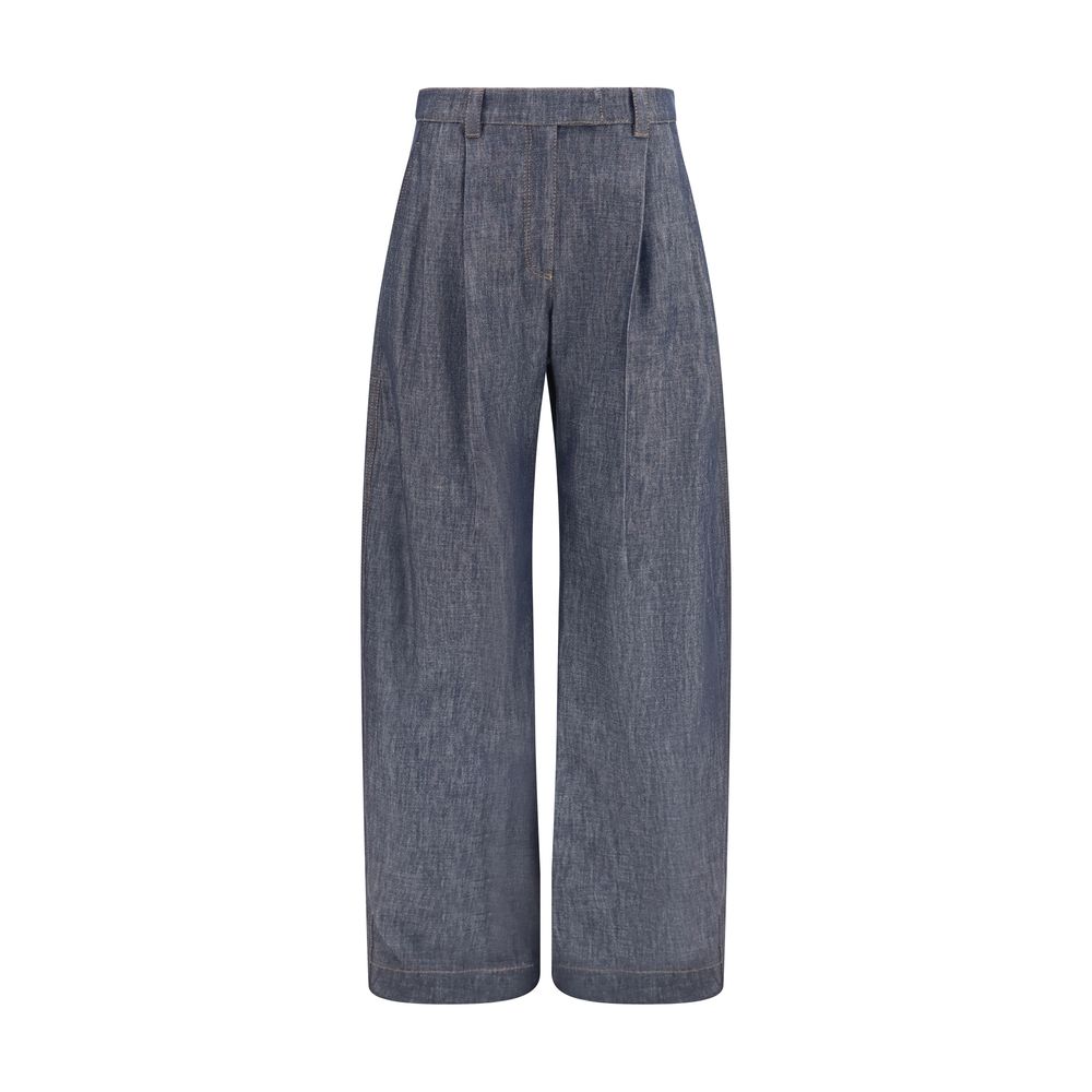 Blue Cotton High-Waisted Jean