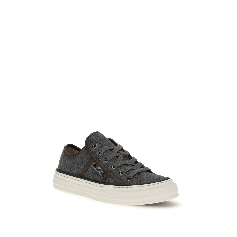 Gray Suede Leather Low Top Sneakers