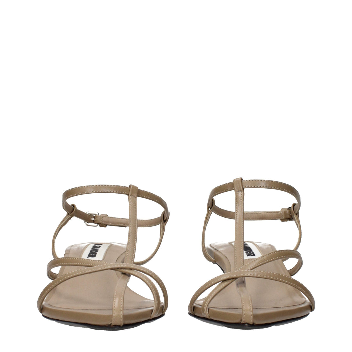 Beige Leather Flat Sandals