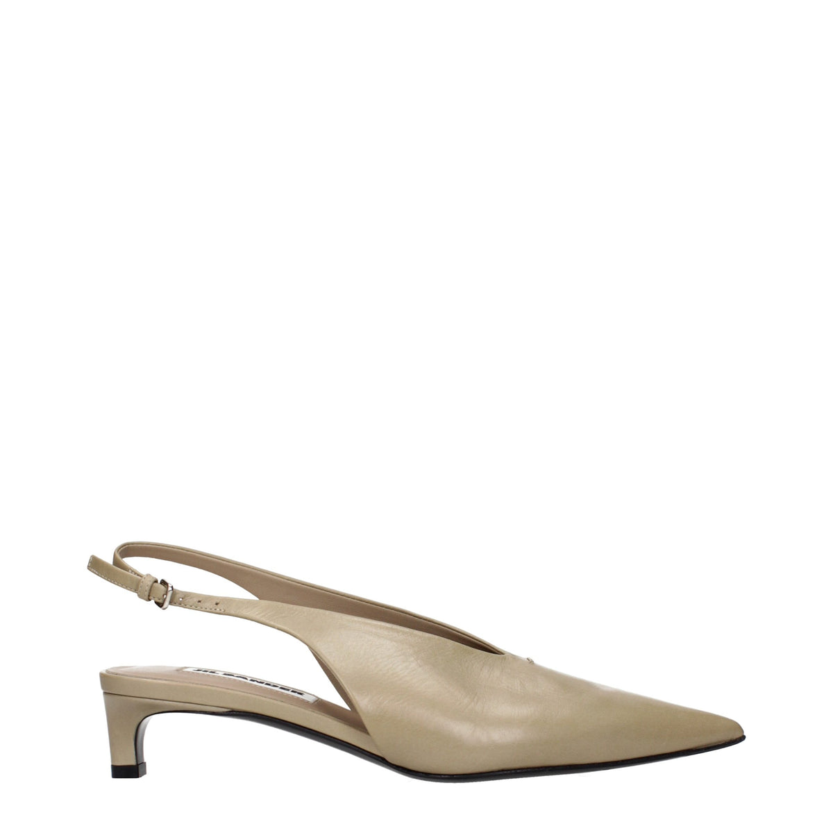 Beige Leather Mid Heel Pumps