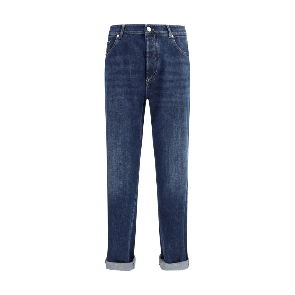 Blue Cotton Straight-Leg Jeans