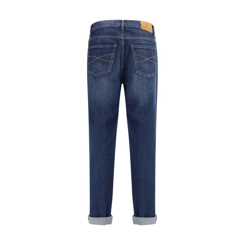 Blue Cotton Straight-Leg Jeans