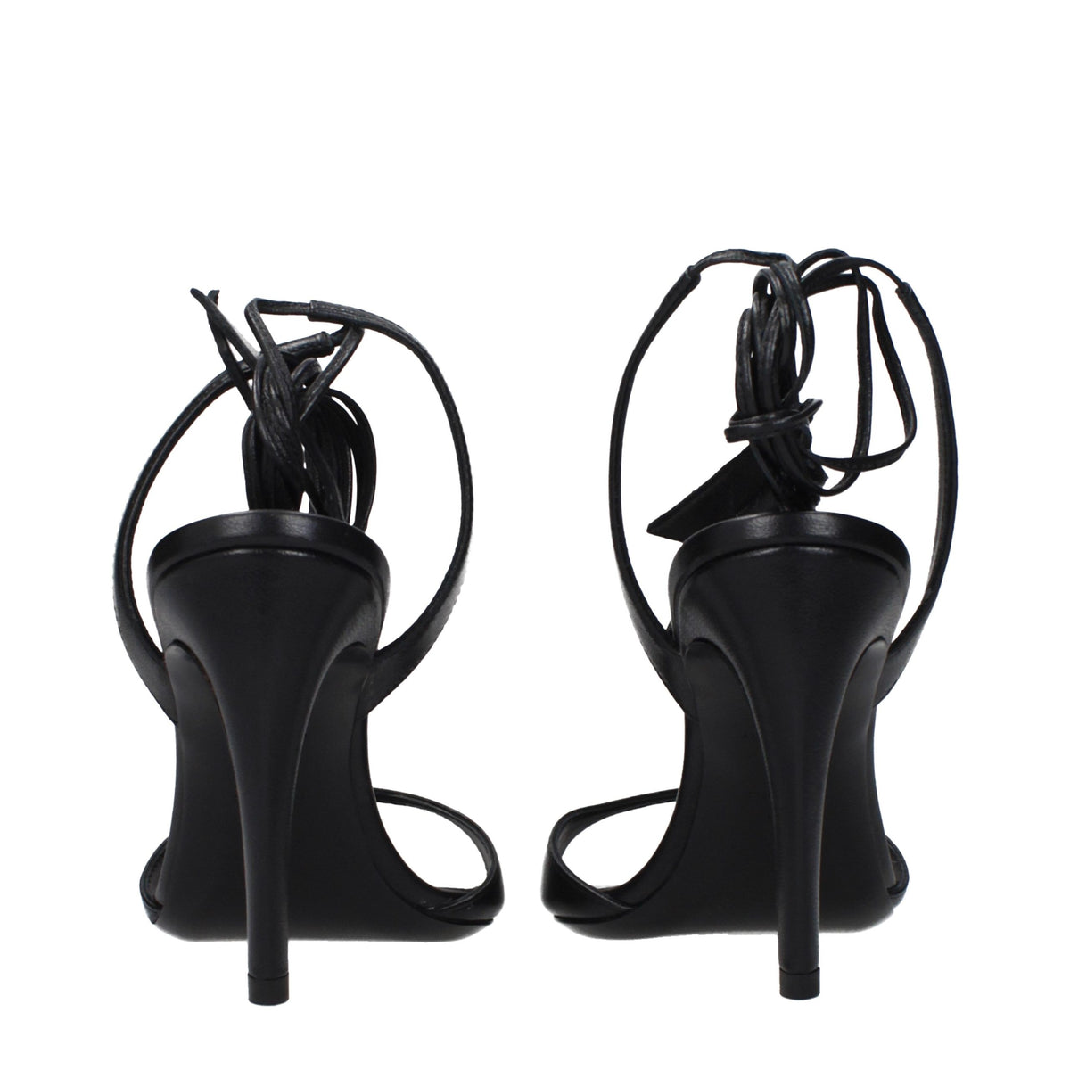 Black Leather Stiletto Heel Sandals