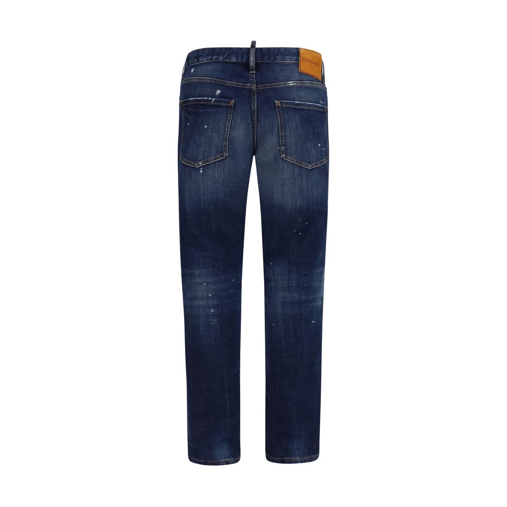 Blue Cotton Straight-Leg Jeans