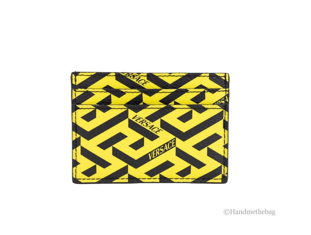 Versace La Greca Pineapple Multicolor Signature Coated Canvas Card Case Wallet