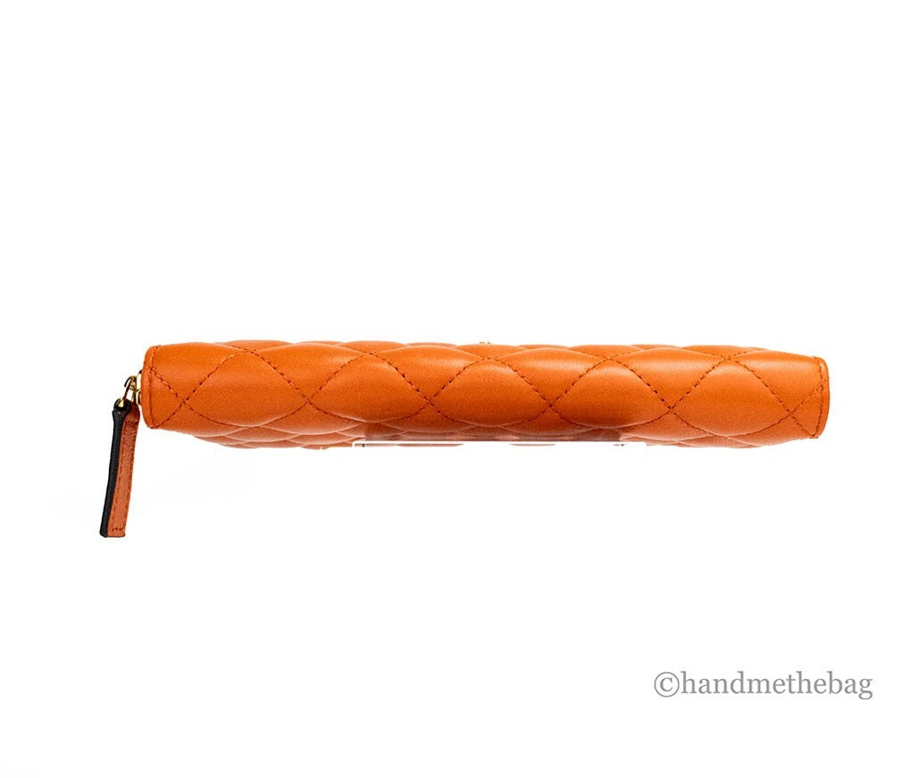 Versace Large Dark Orange Quilted Smooth Leather Continental Clutch Zip Wallet