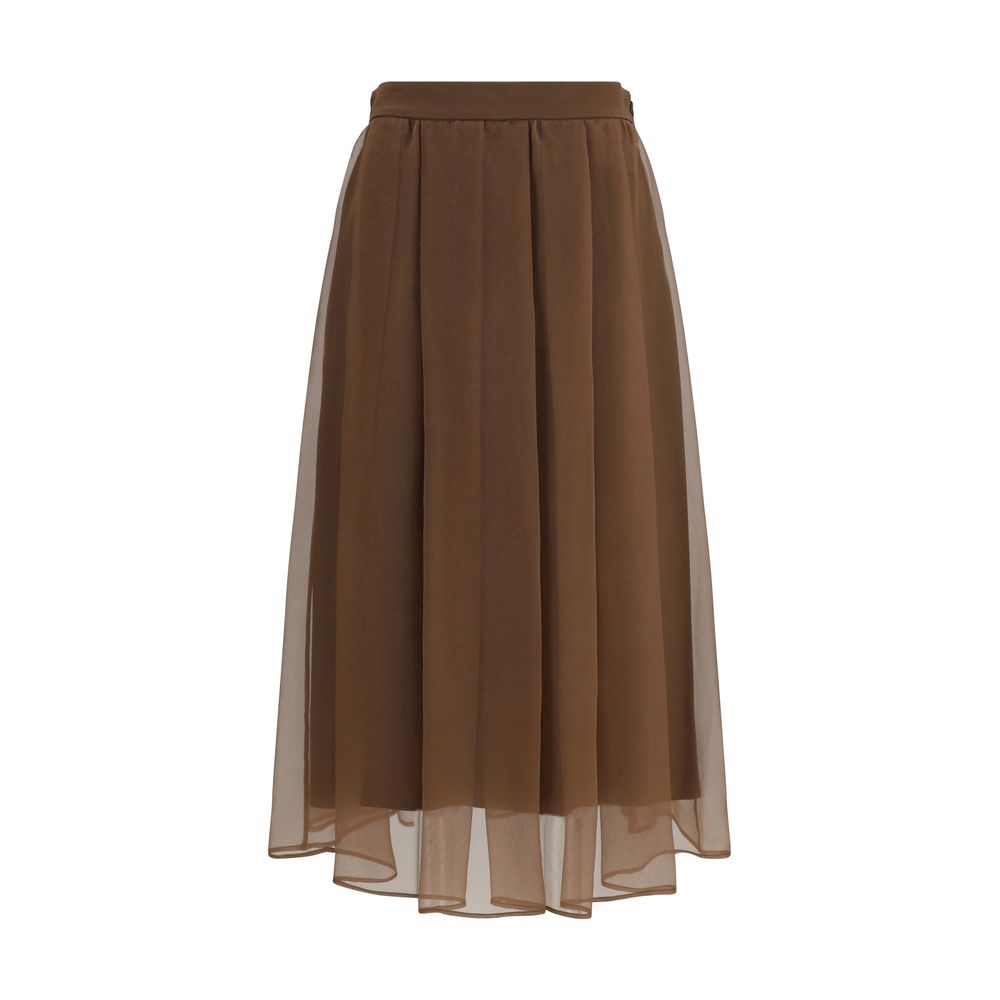 Brown Silk Midi Skirt