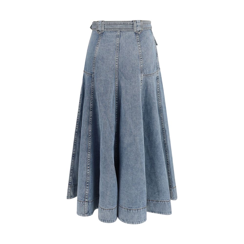 Blue Cotton Midi Skirt
