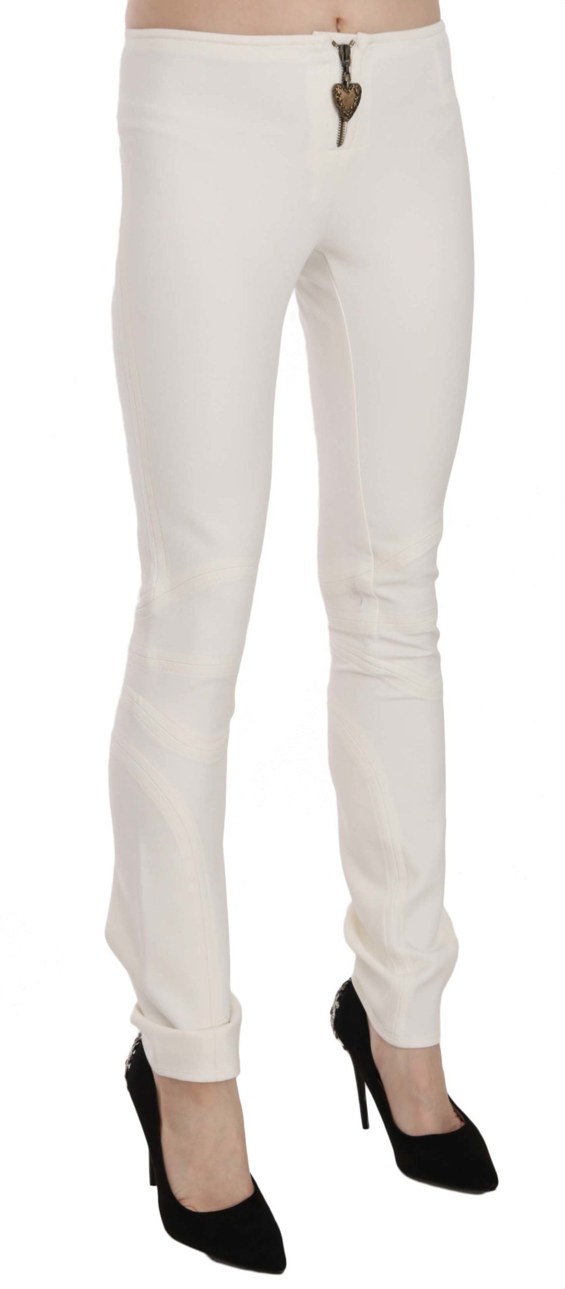 White Mid Waist Skinny Dress Trousers Pants