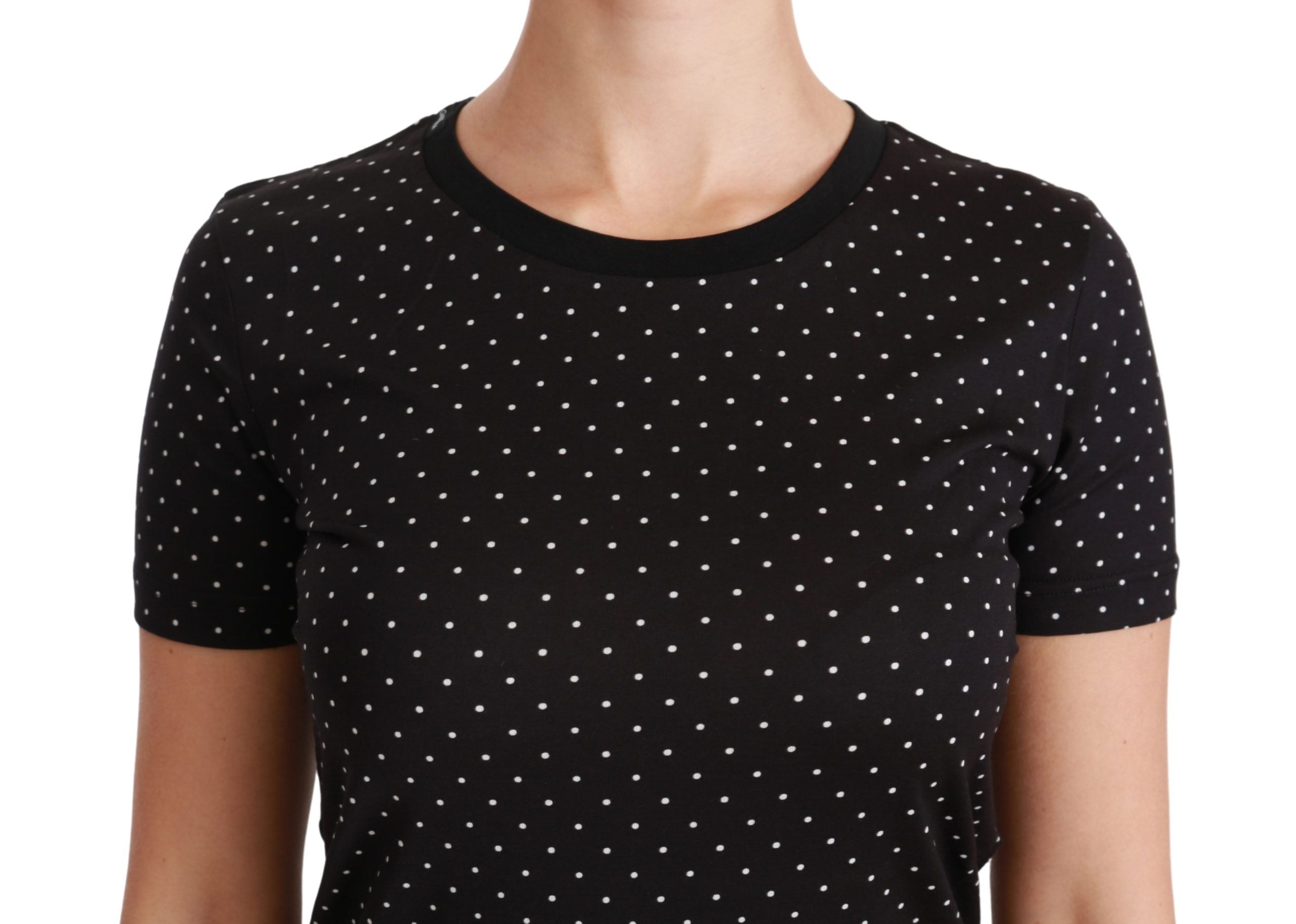 Black Dotted Crewneck Cotton Top T-shirt