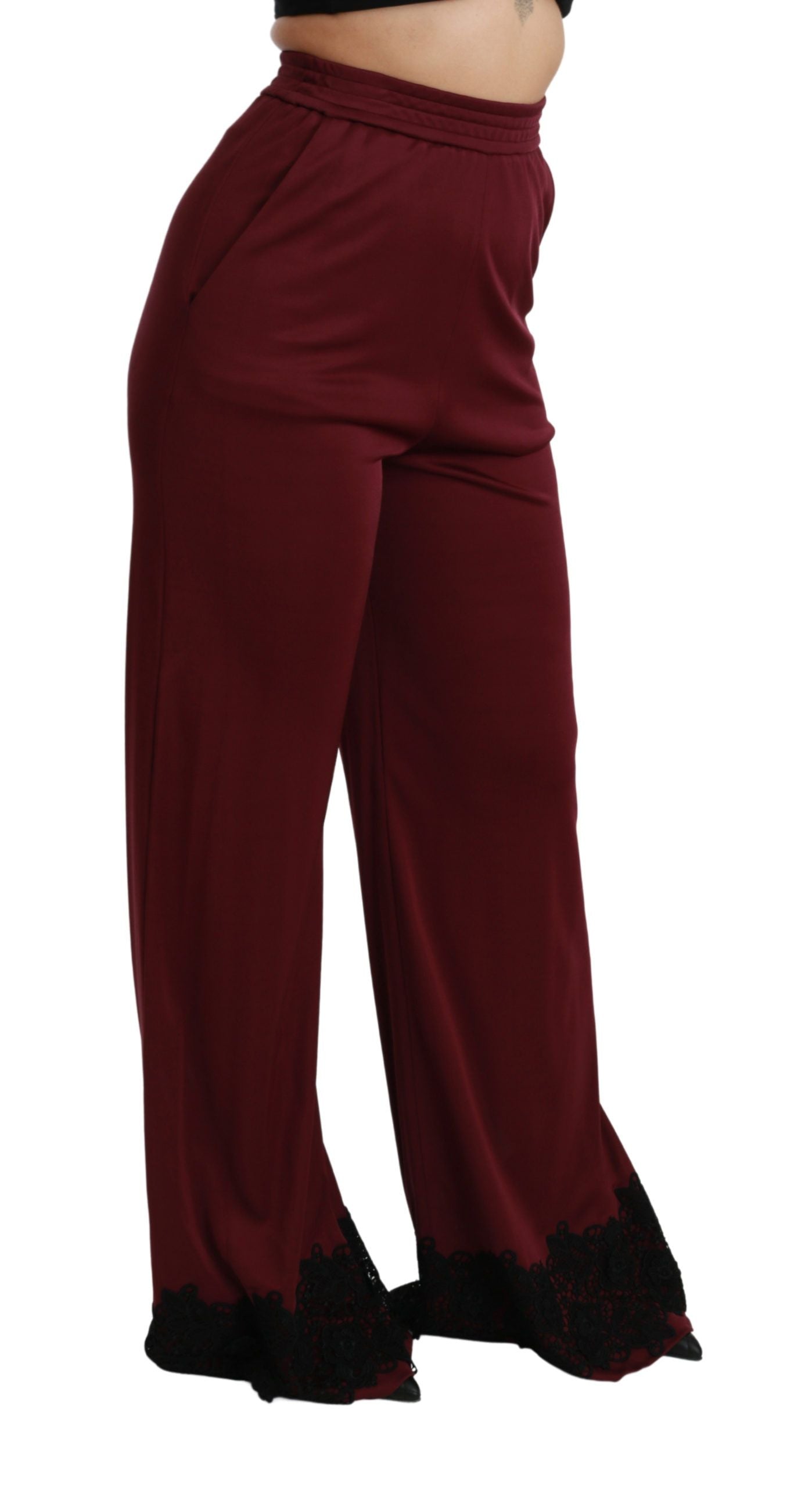 Black Lace High Waist Wide Leg Maroon Pants