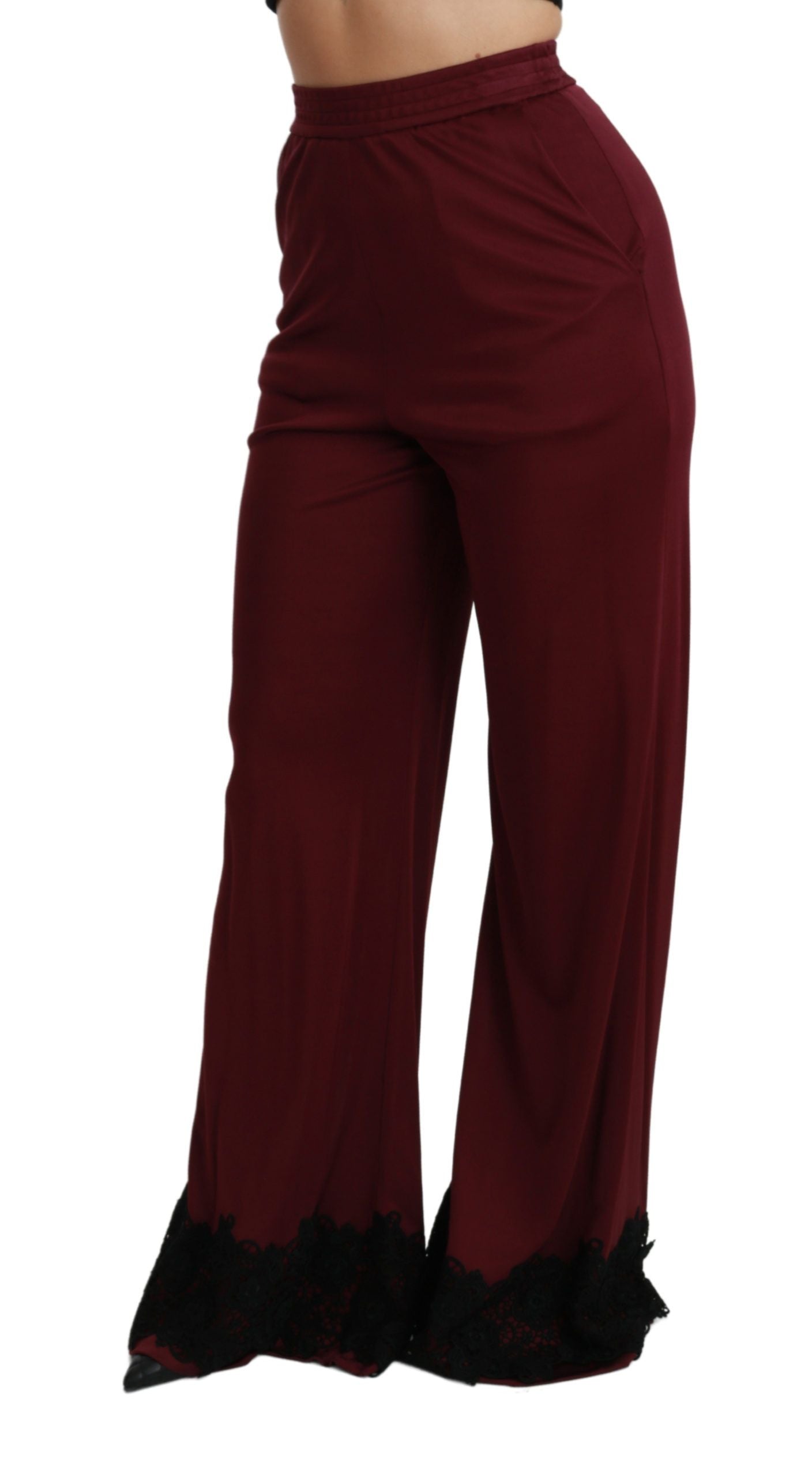 Black Lace High Waist Wide Leg Maroon Pants