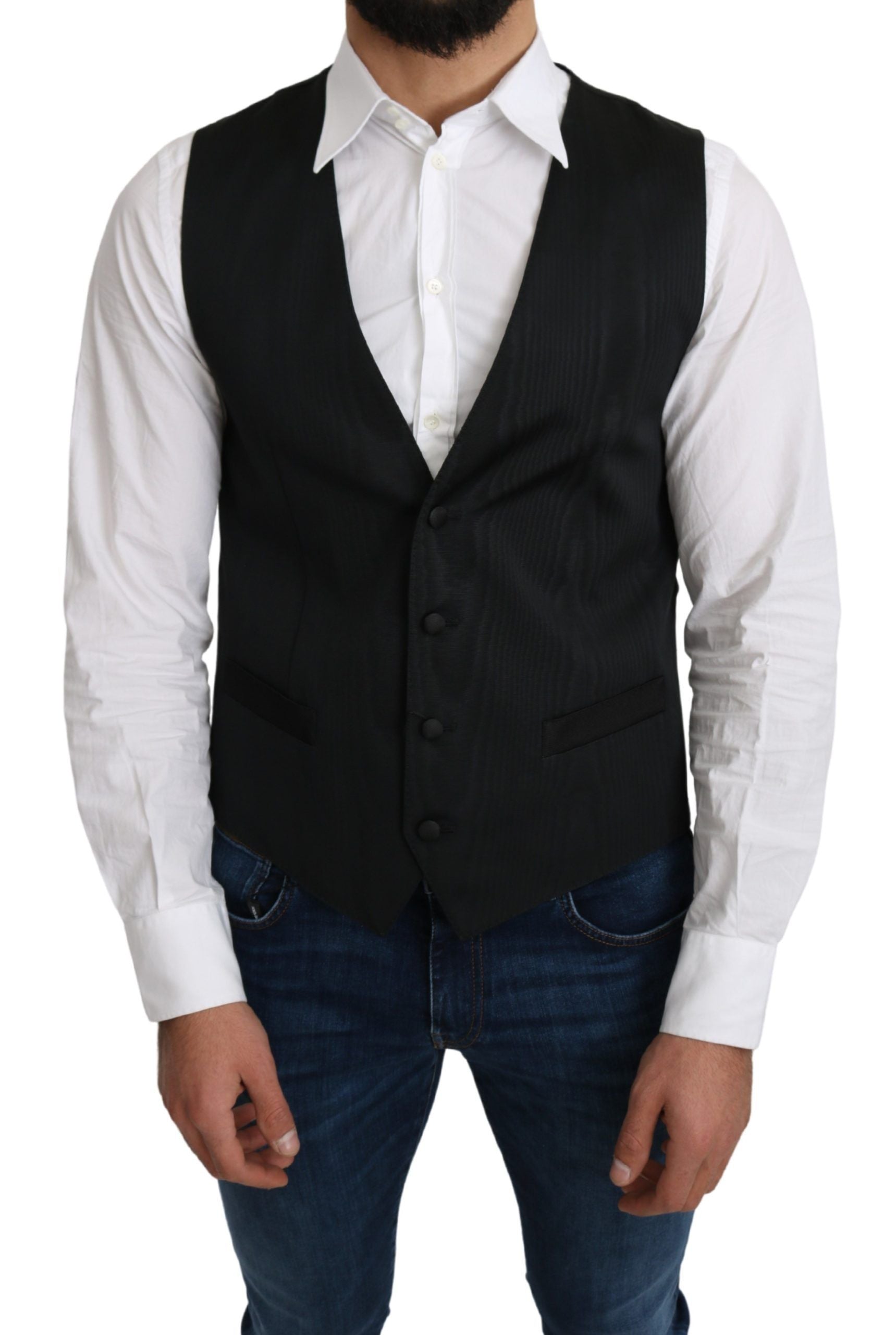Gray 100% Silk Formal Coat Vest