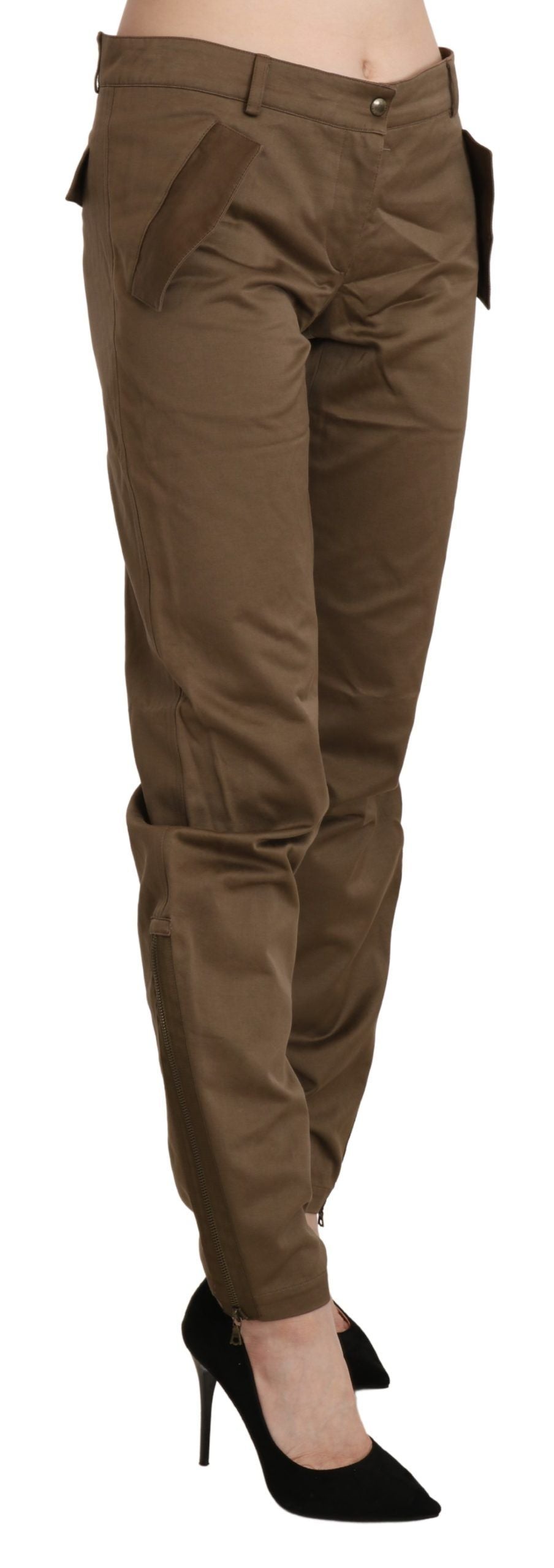 Brown Mid Waist Straight Cotton Pants