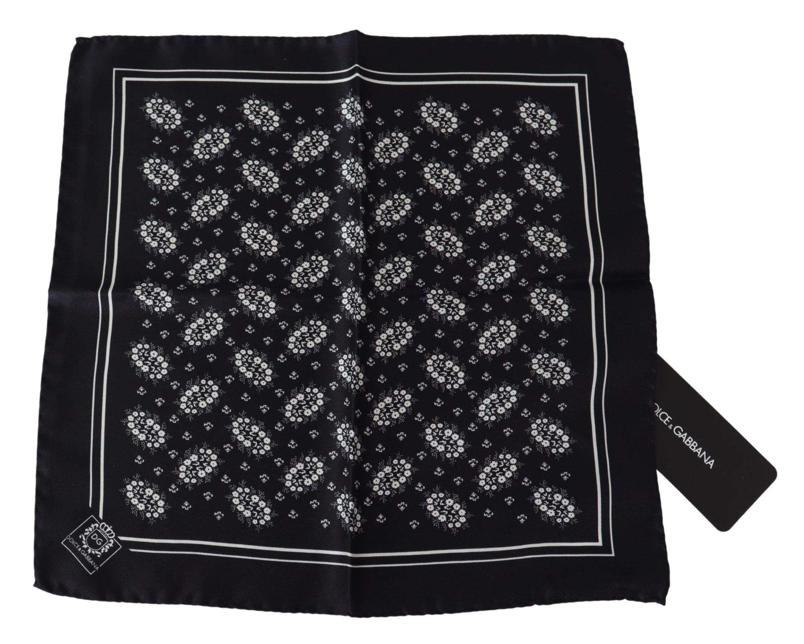Black Patterned Square Scarf Silk Handkerchief