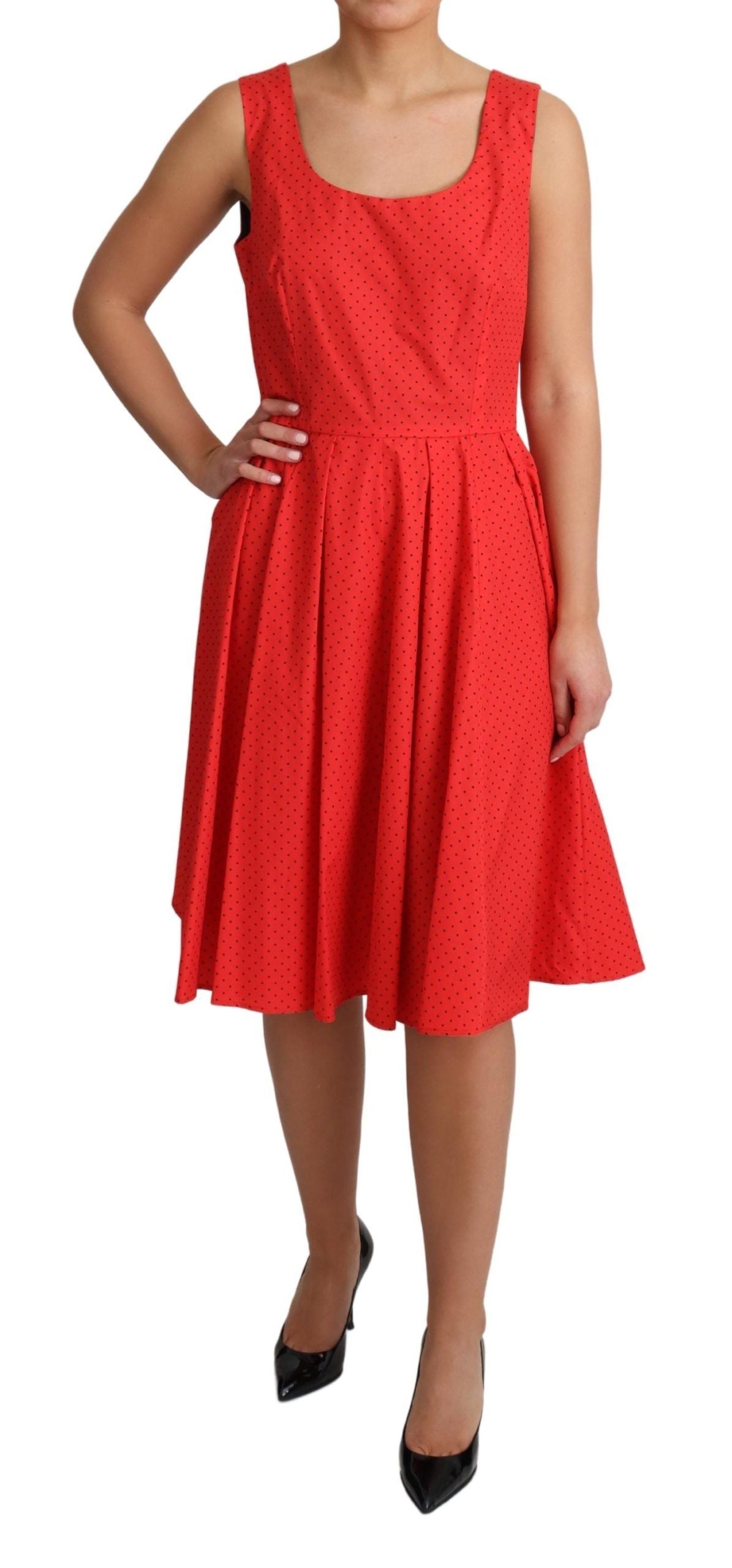 Red Polka Dotted Cotton A-Line Dress