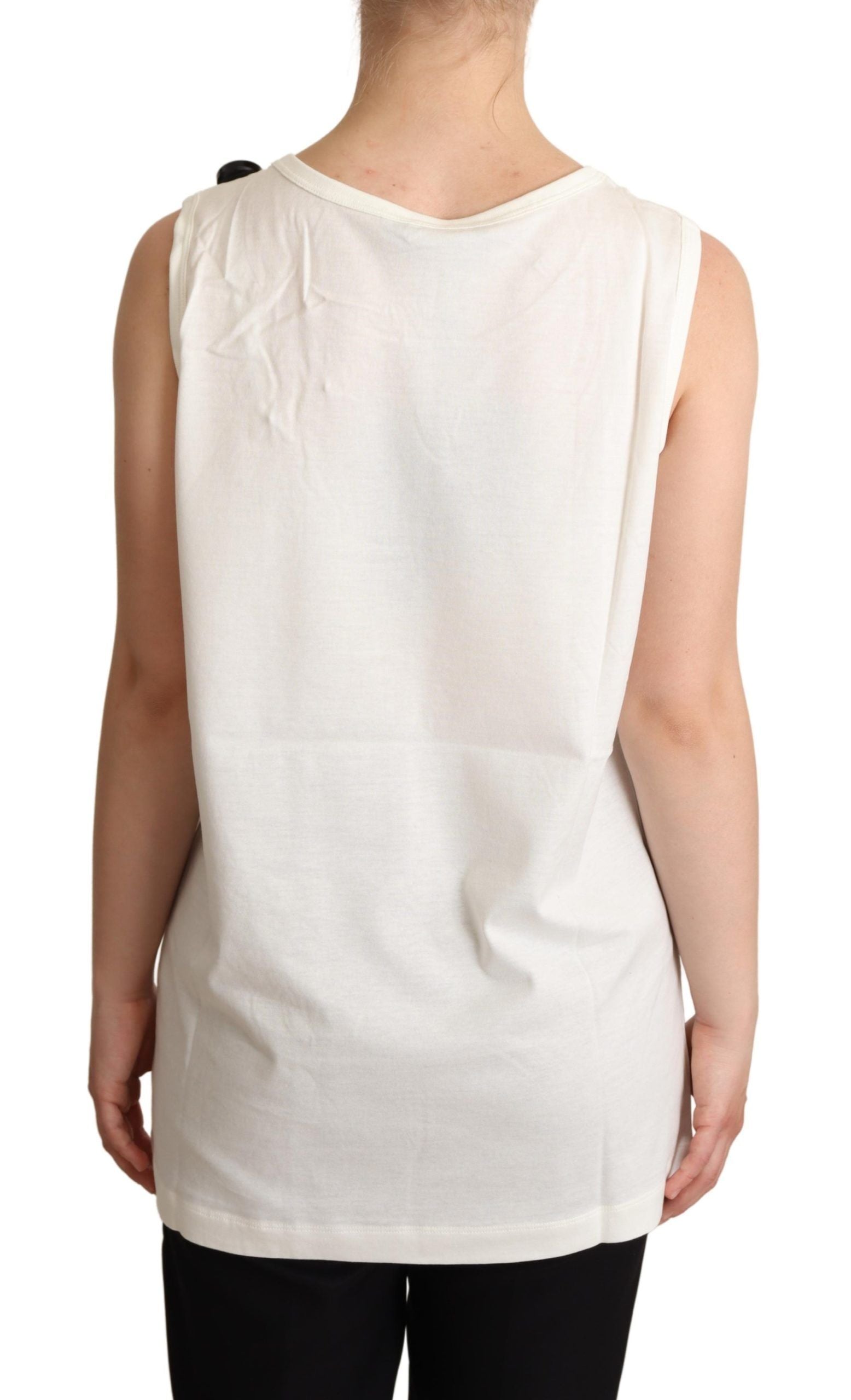 White Dog Floral Print Embellished T-shirt