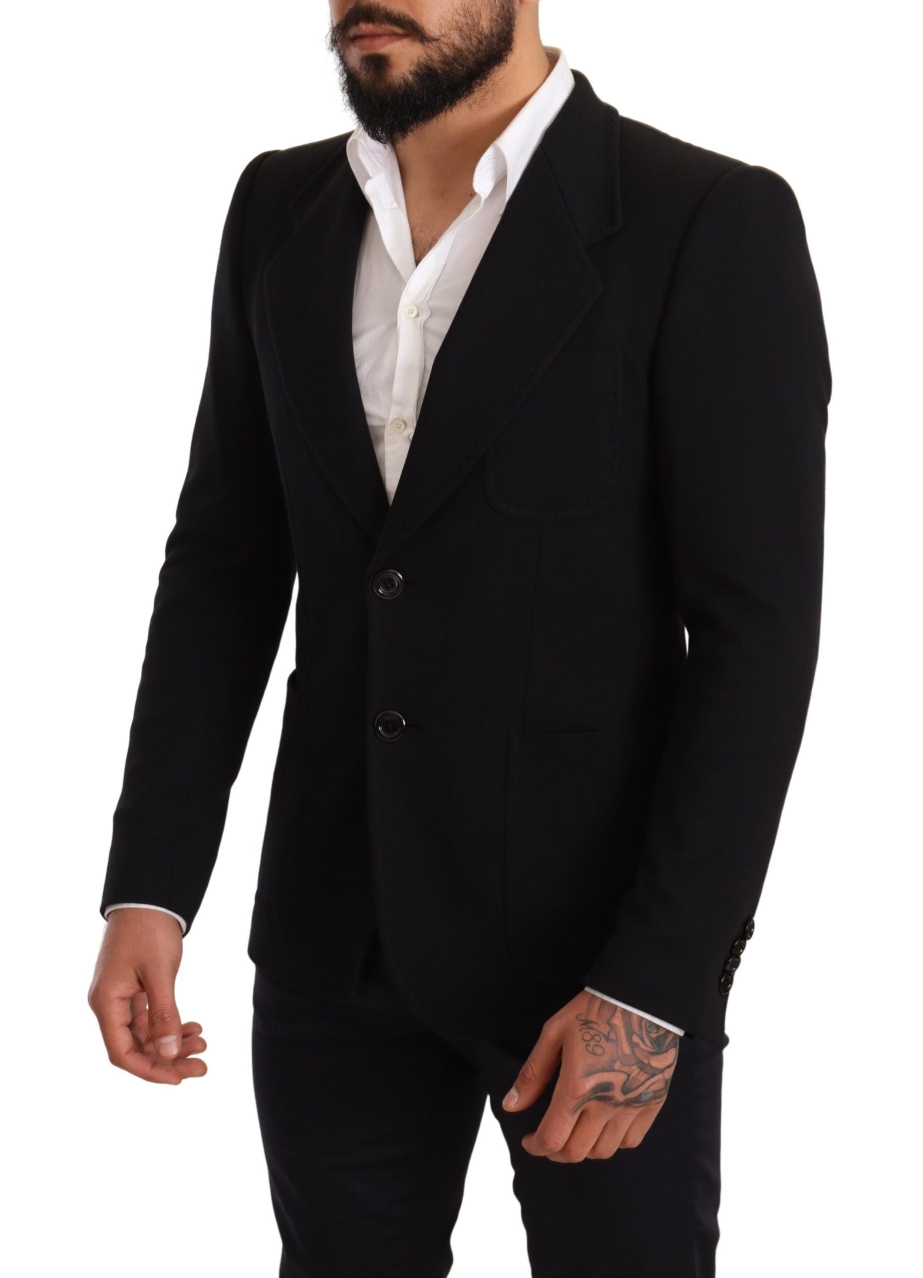 Black Cotton Slim Fit Coat Jacket Blazer