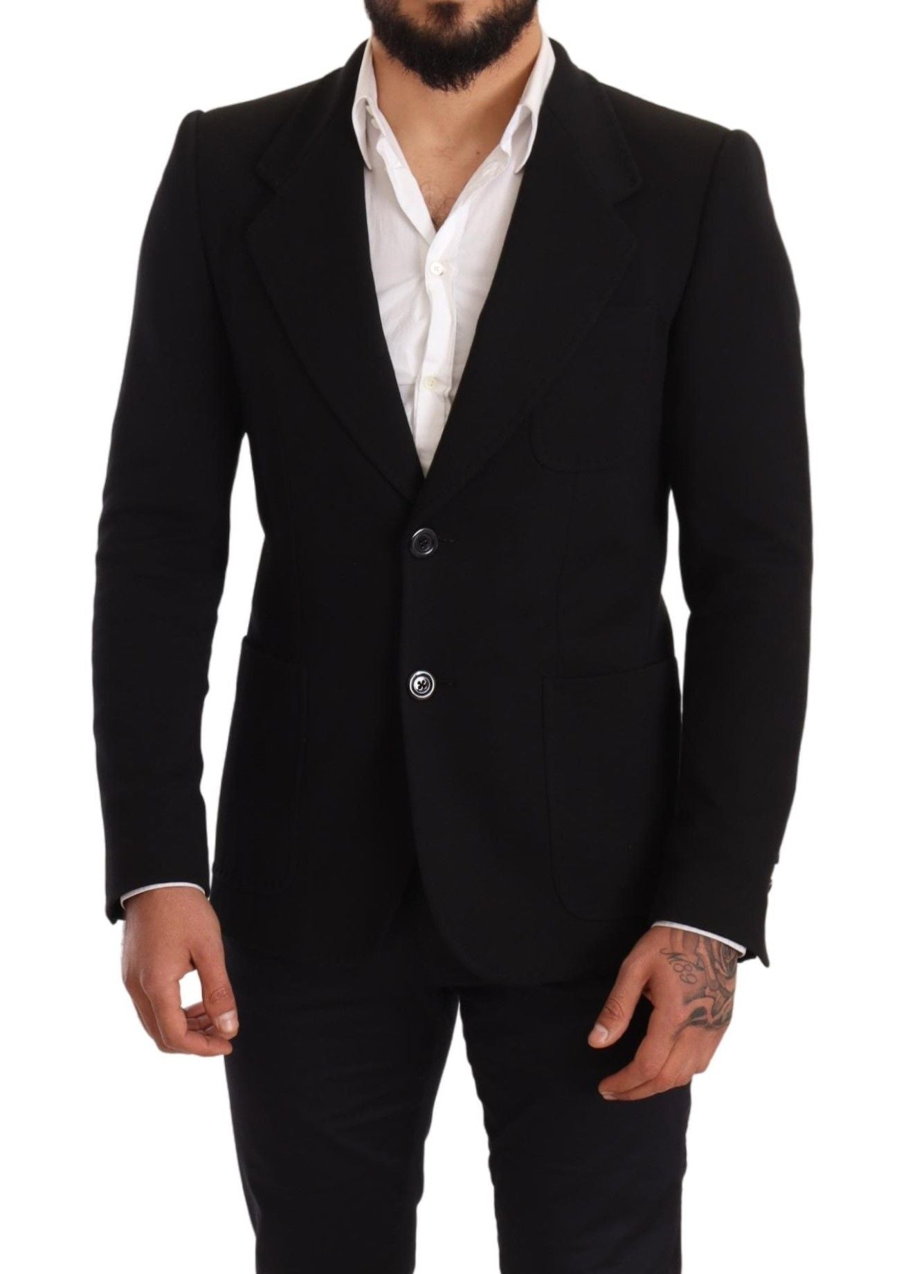 Black Cotton Slim Fit Coat Jacket Blazer