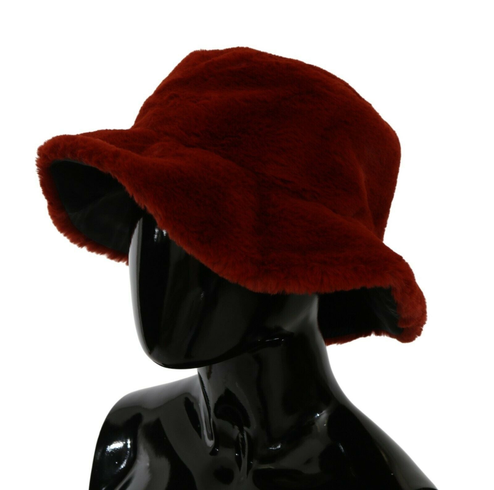 Red Bordeaux Fur Wide Brim Bucket Hat