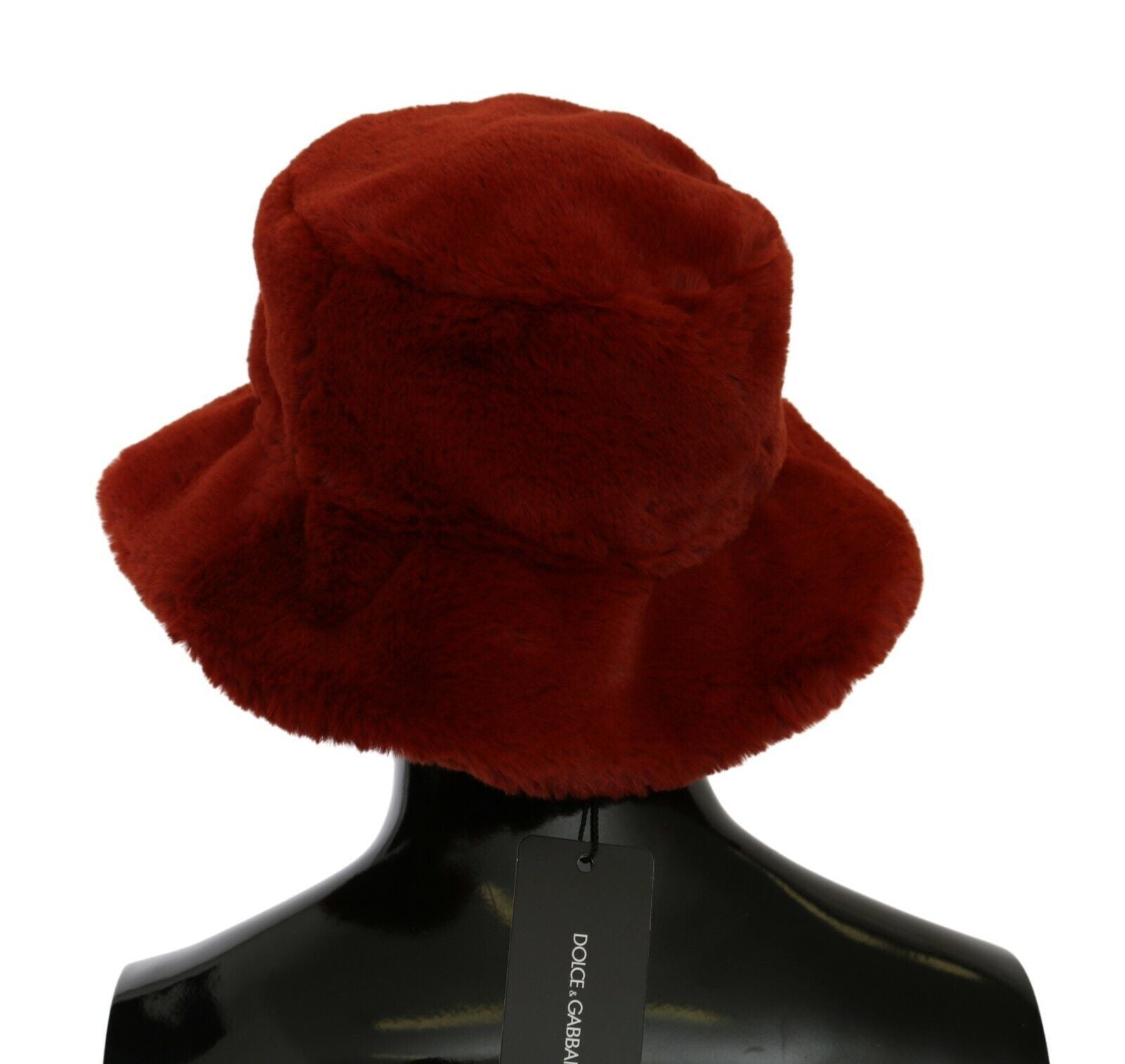 Red Bordeaux Fur Wide Brim Bucket Hat
