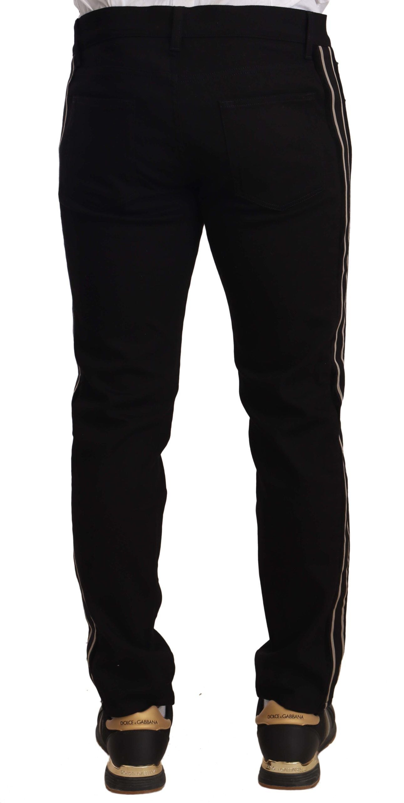 Black Skinny Fit Denim Side Band Jeans Pant
